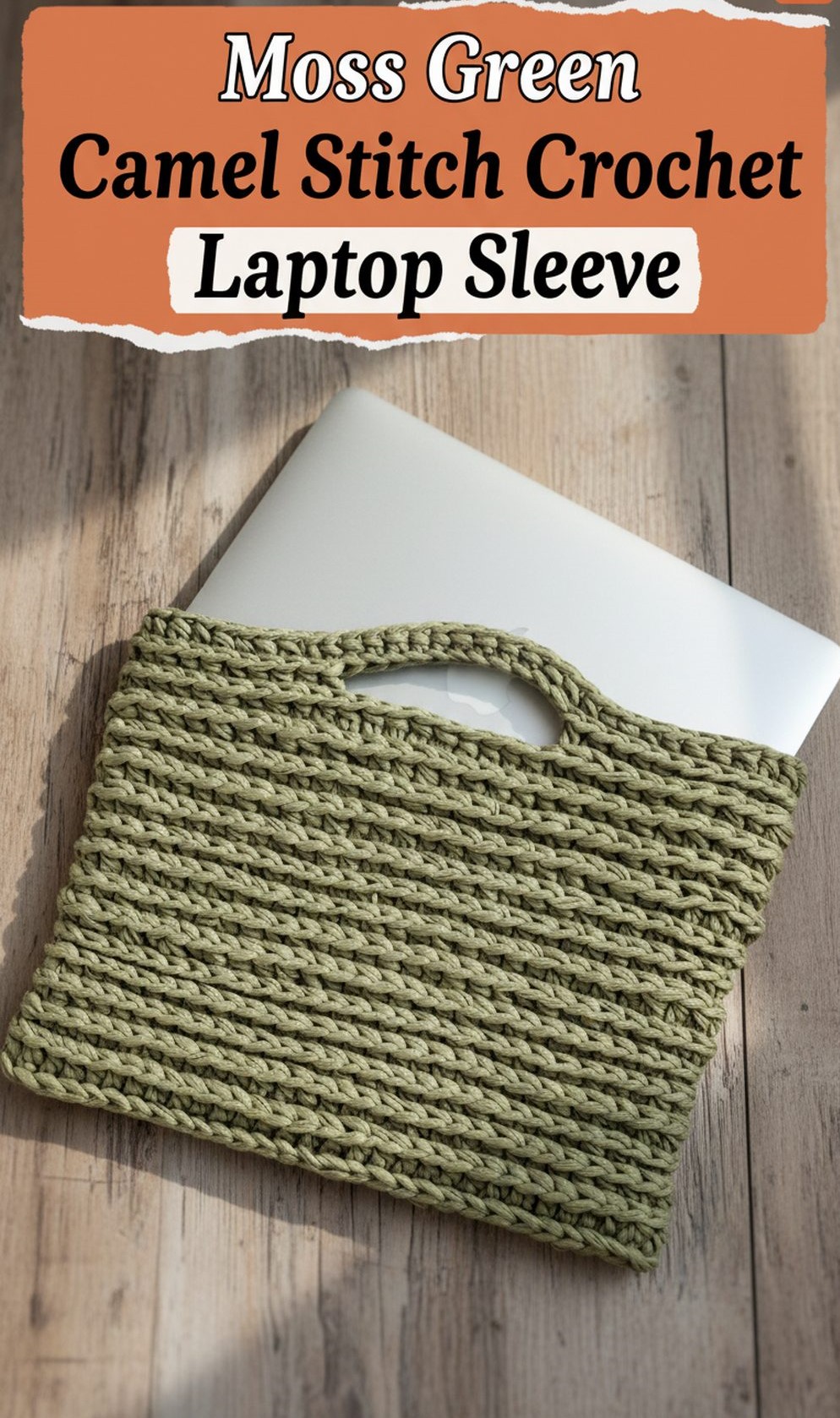 Moss Green Camel Stitch Crochet Laptop Sleeve