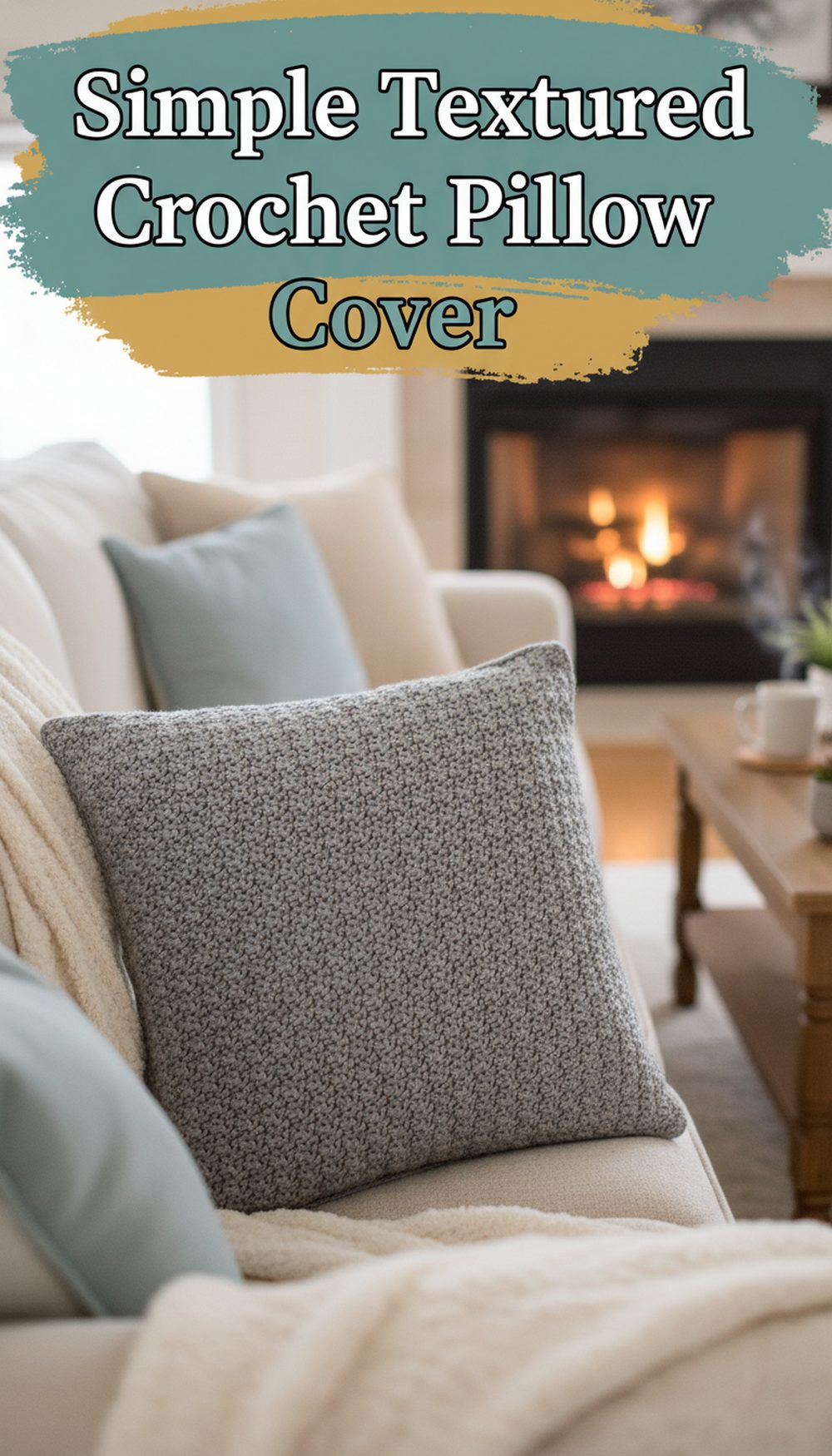 Simple Textured Crochet Pillow Cover