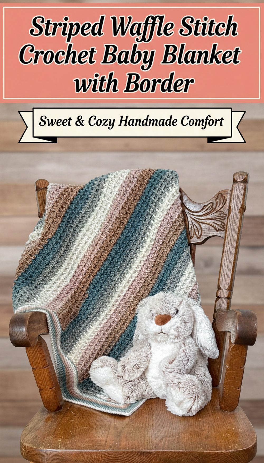 Striped Waffle Stitch Crochet Baby Blanket with Border