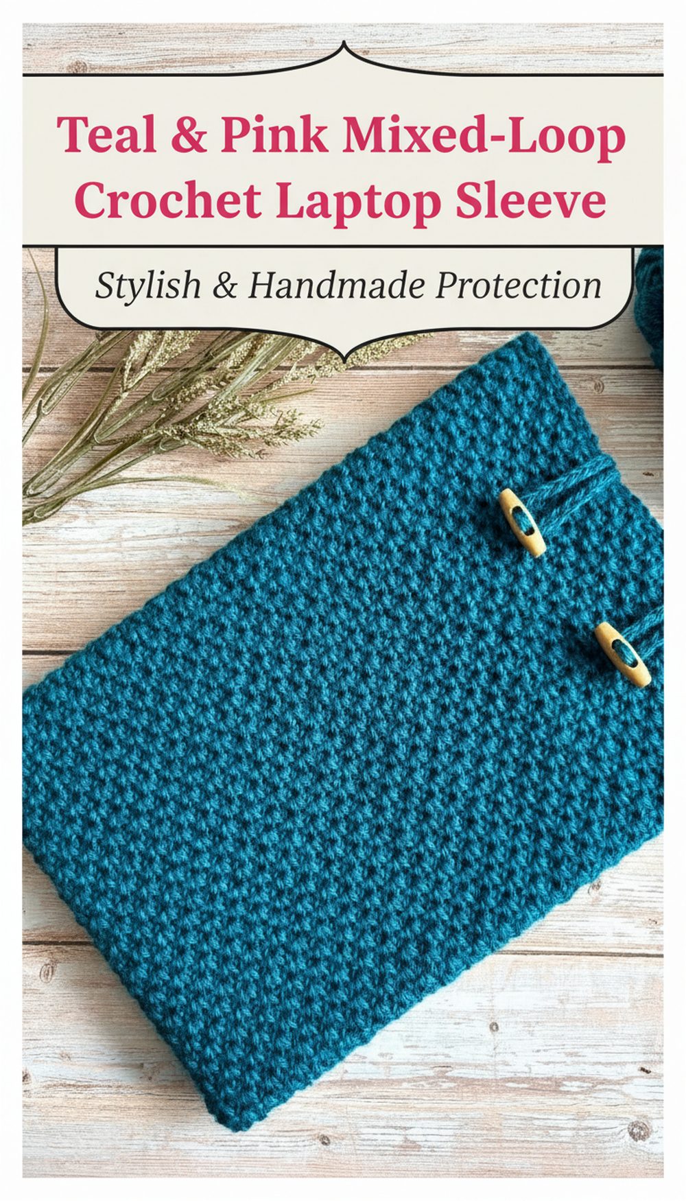 Teal & Pink Mixed-Loop Crochet Laptop Sleeve