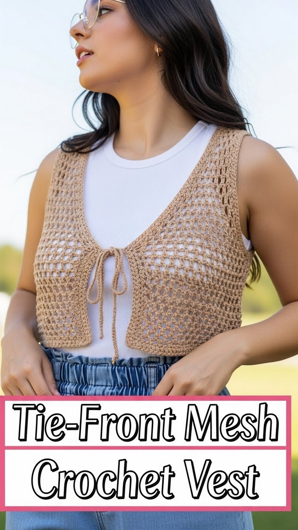 Tie-Front Mesh Crochet Vest