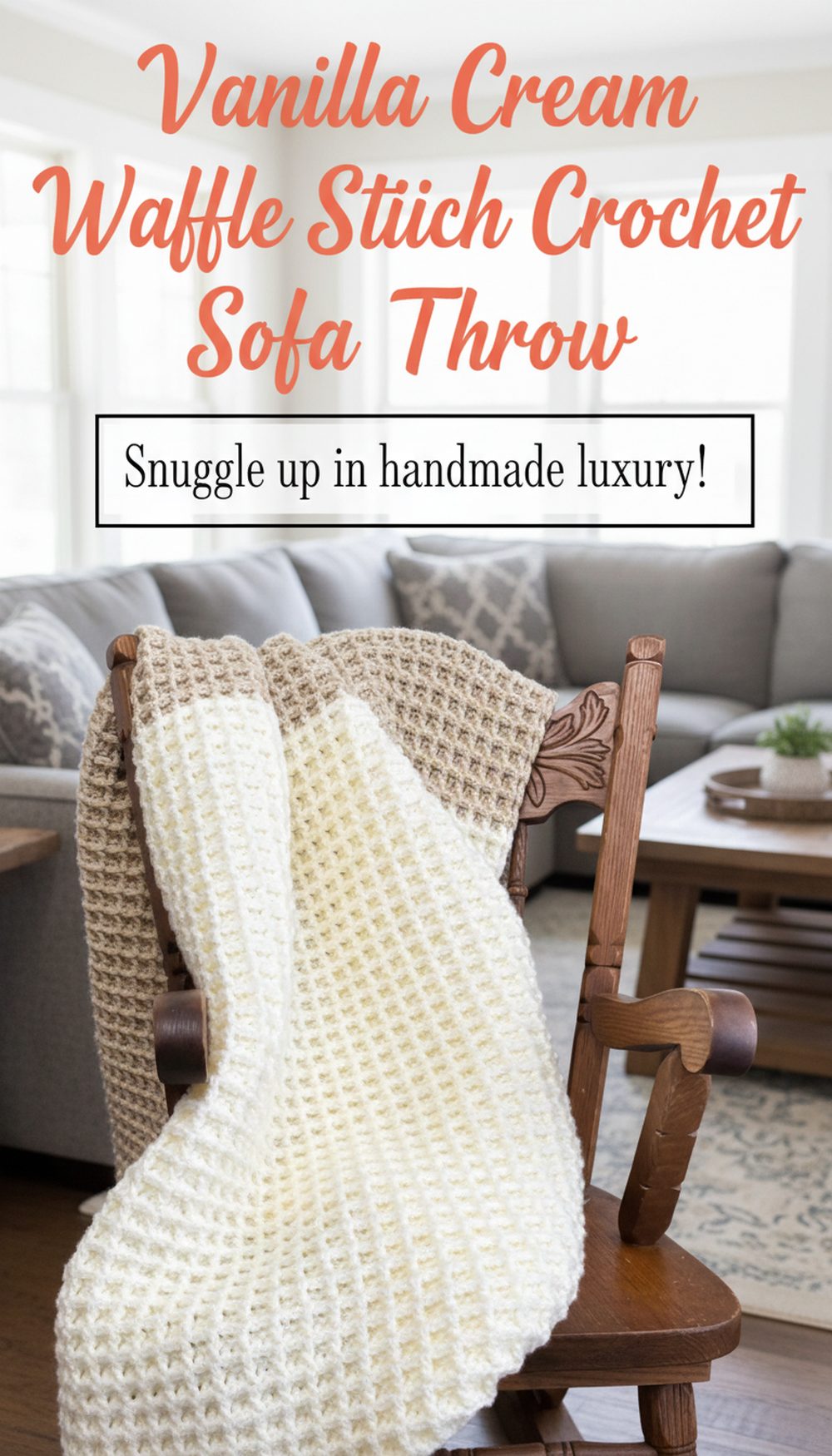 Vanilla Cream Waffle Stitch Crochet Sofa Throw