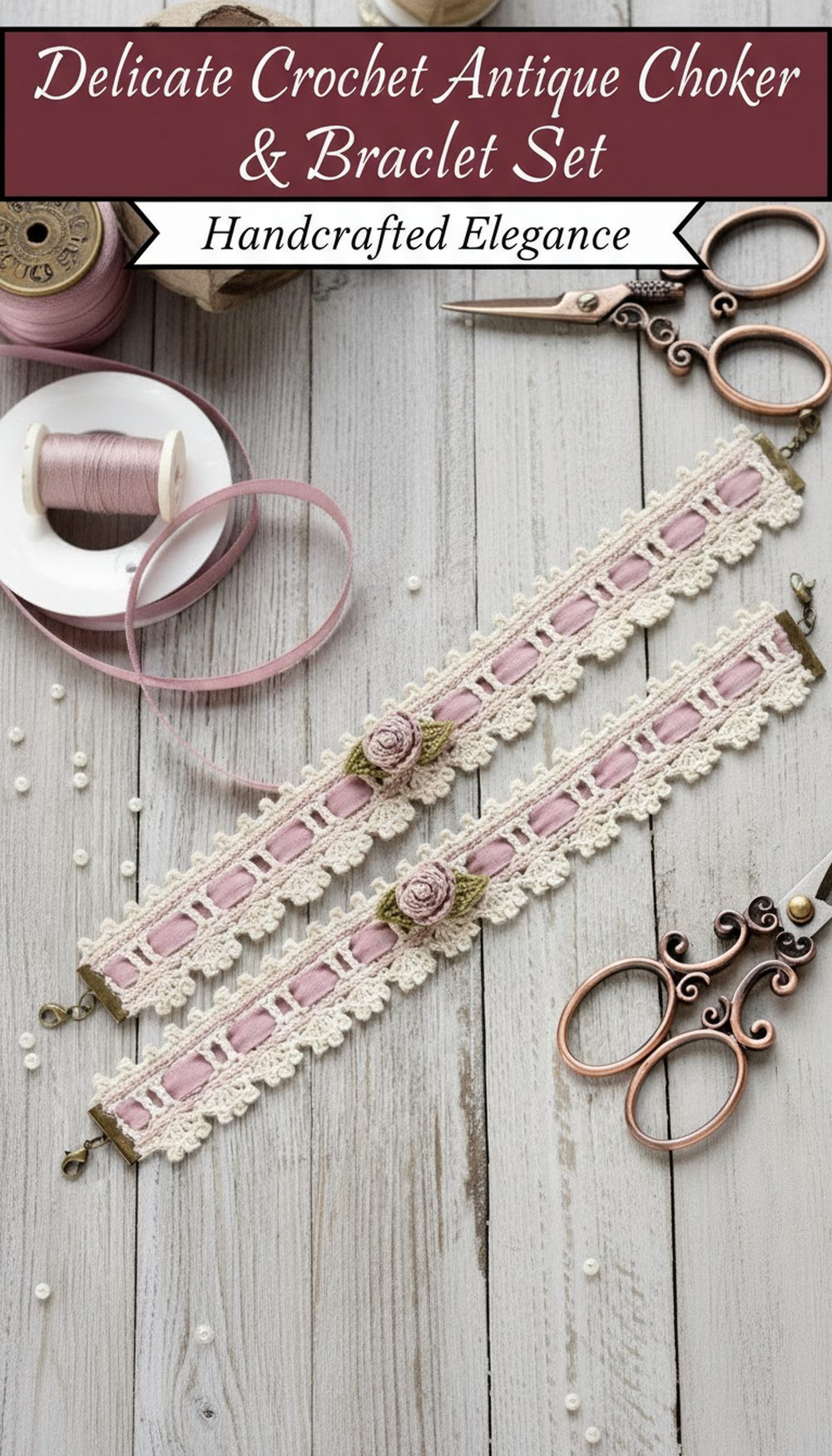 Delicate Crochet Antique Lace Choker & Bracelet Set