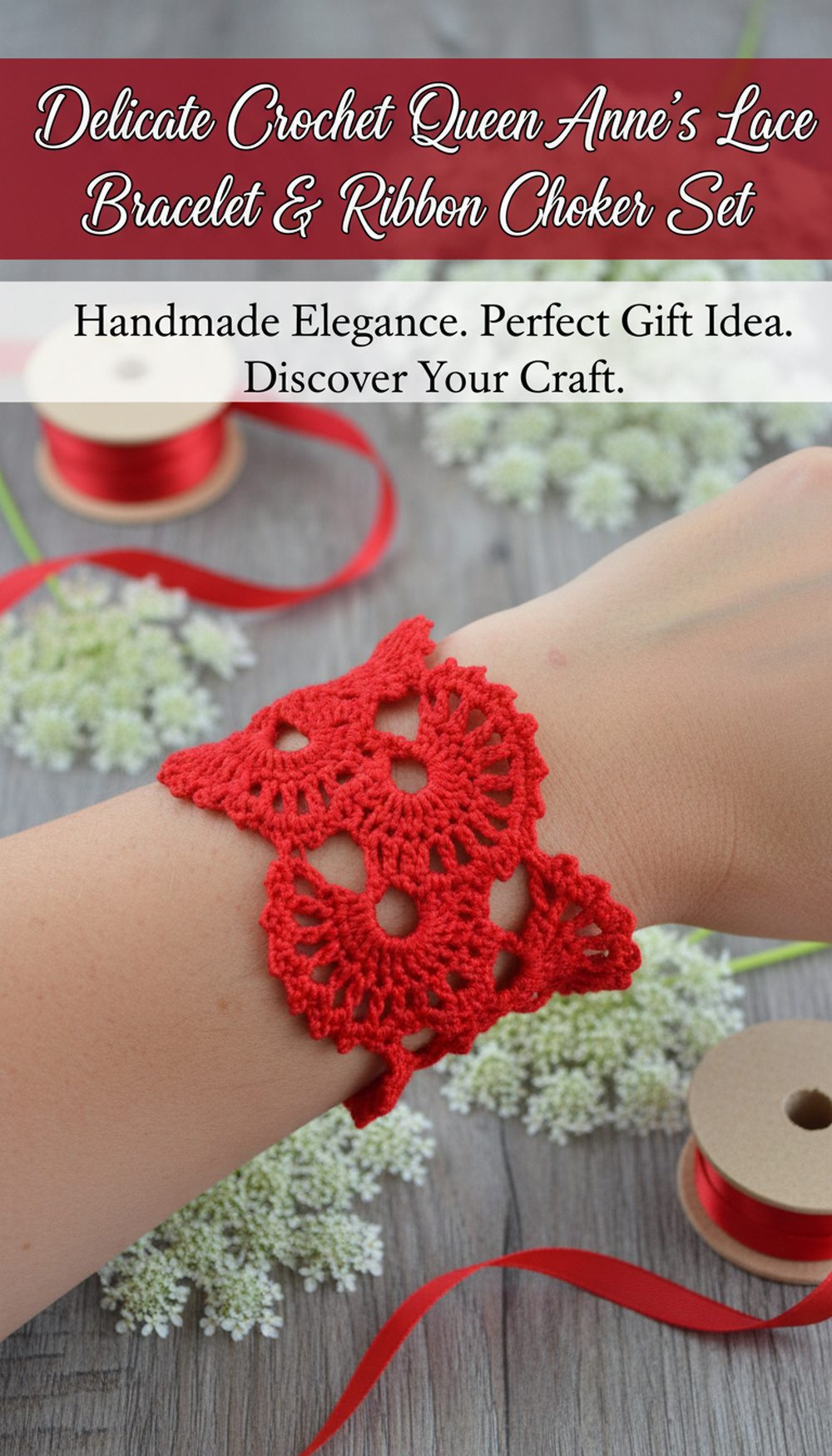 Delicate Crochet Queen Anne’s Lace Bracelet & Ribbon Choker Set