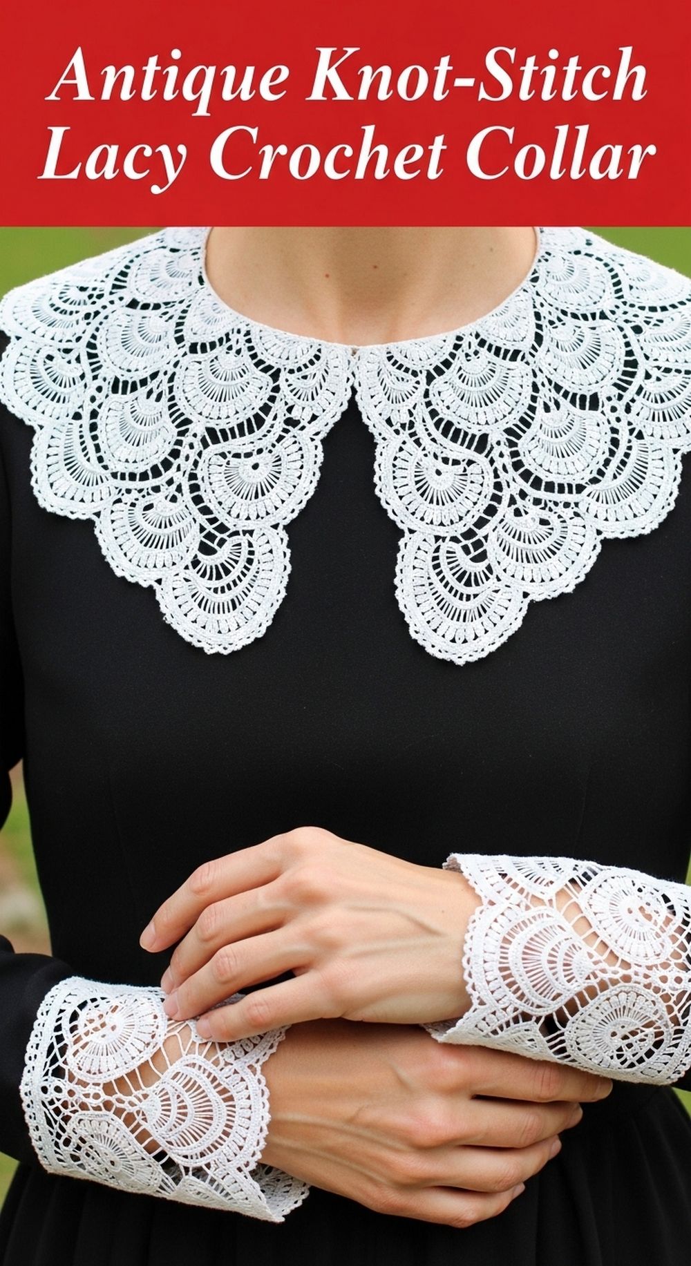Antique Knot-Stitch Lacy Crochet Collar