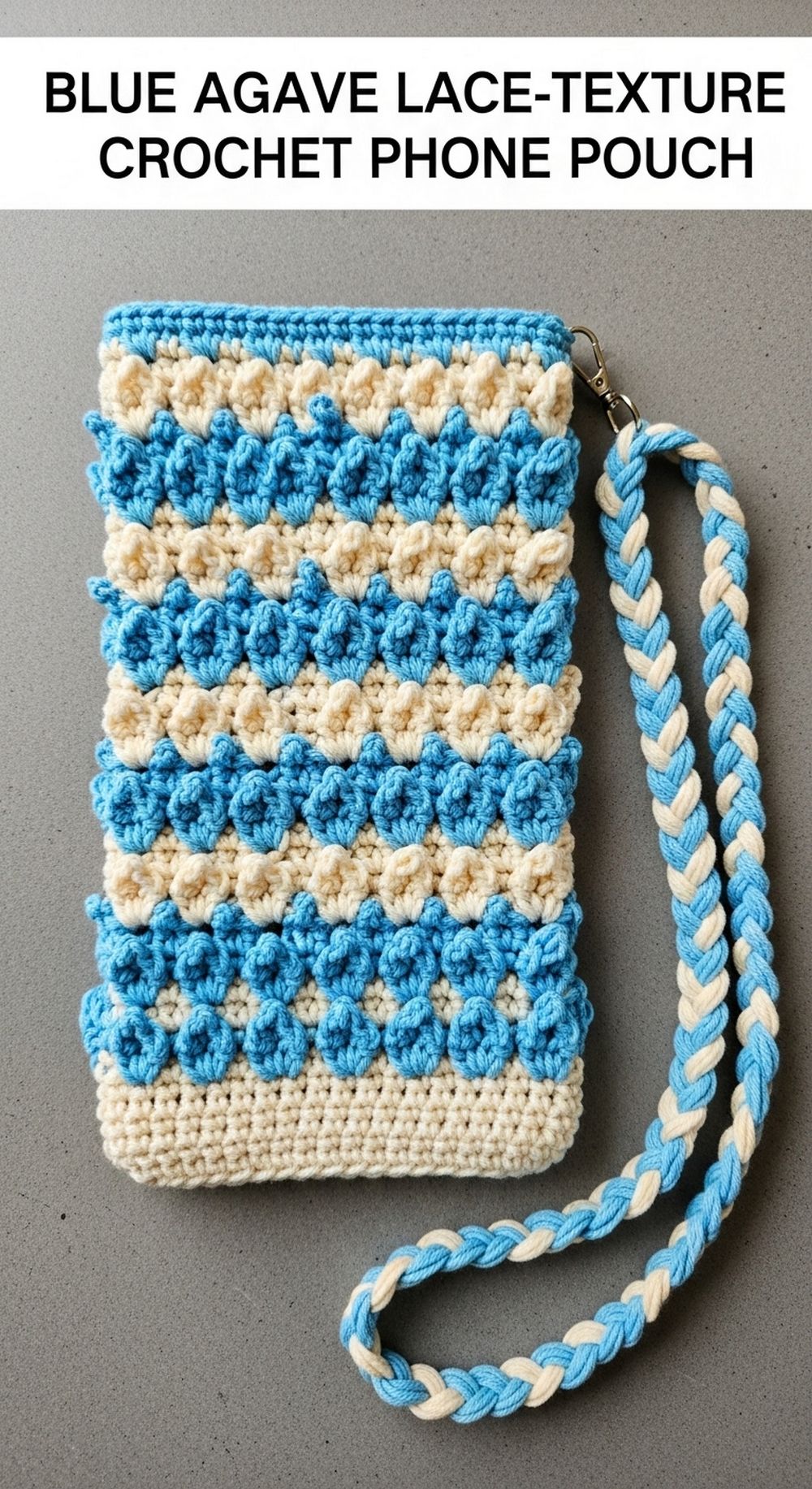 Blue Agave Lace-Texture Crochet Phone Pouch