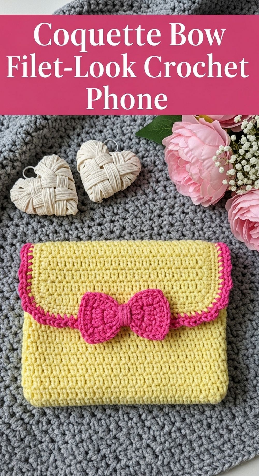 Coquette Bow Filet-Look Crochet Phone Case