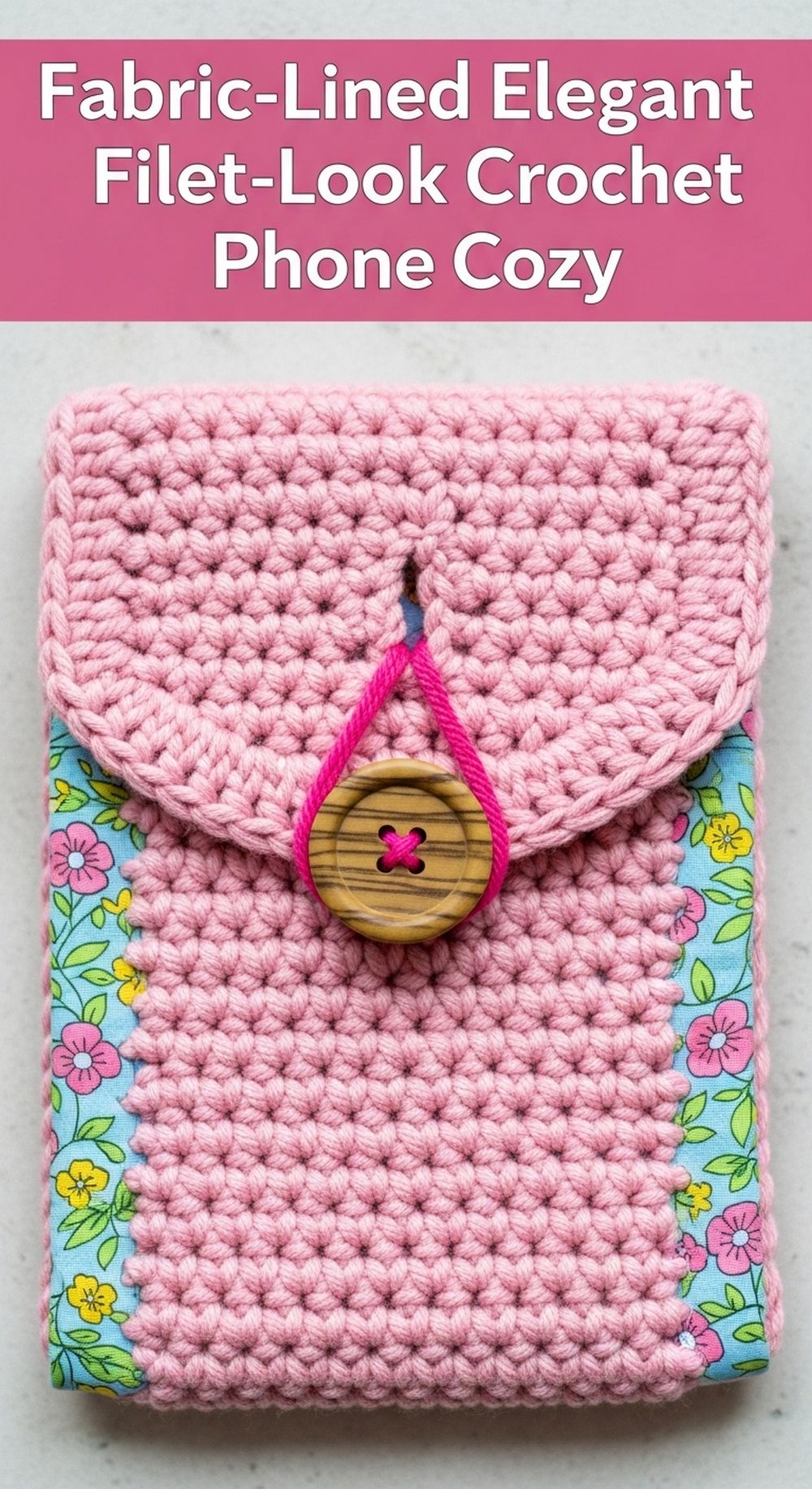 Fabric-Lined Elegant Filet-Look Crochet Phone Cozy