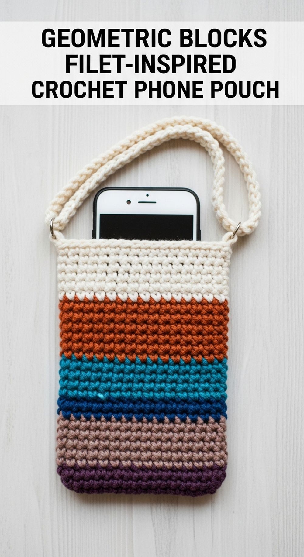 Geometric Blocks Filet-Inspired Crochet Phone Pouch