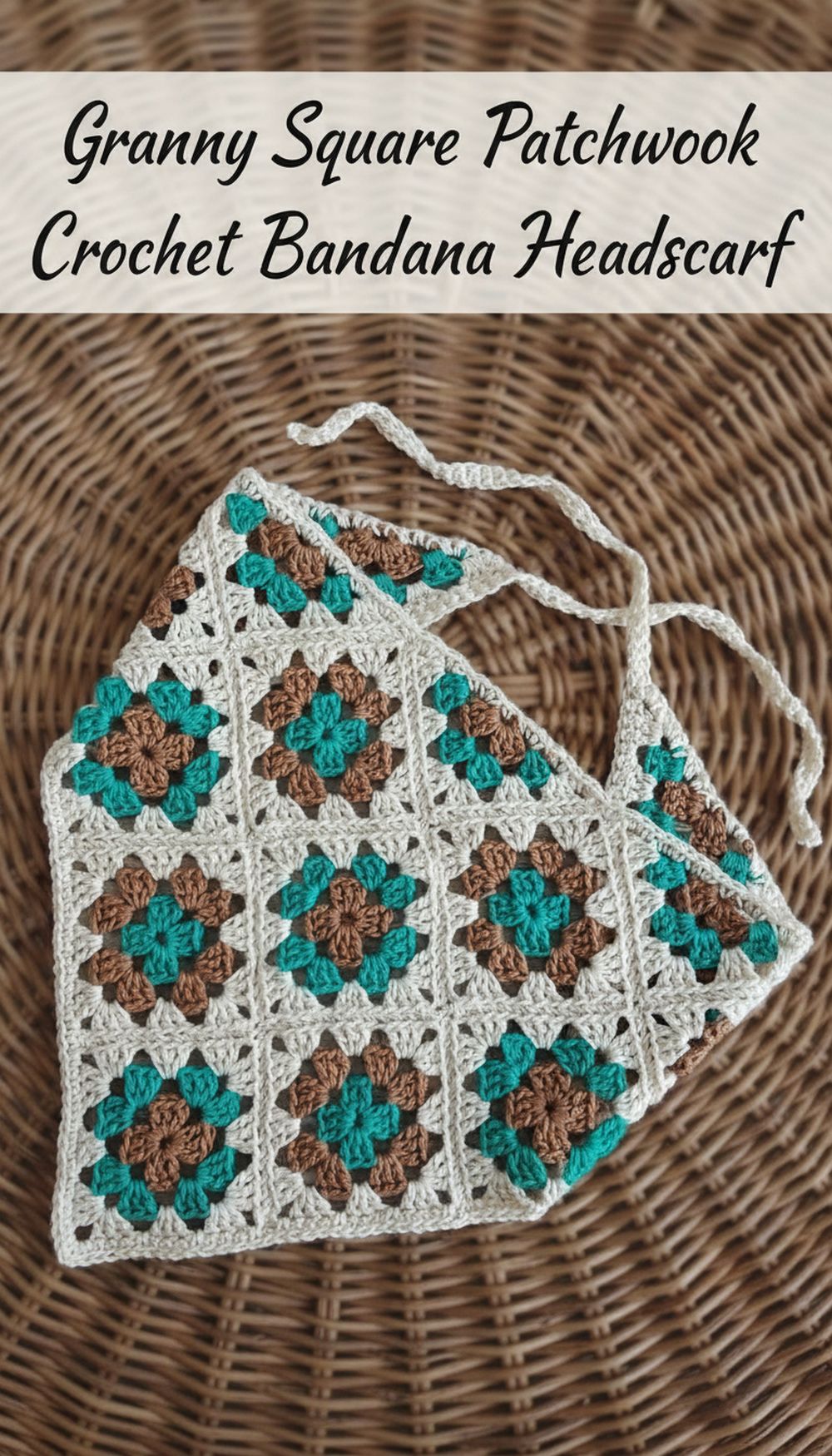 Granny Square Patchwork Crochet Bandana Headscarf