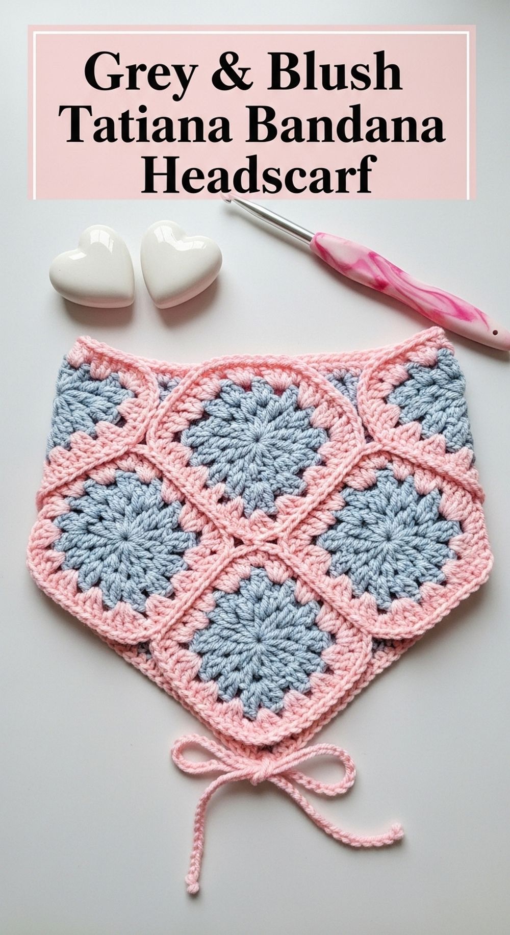 Grey & Blush Tatiana Granny Bandana Headscarf