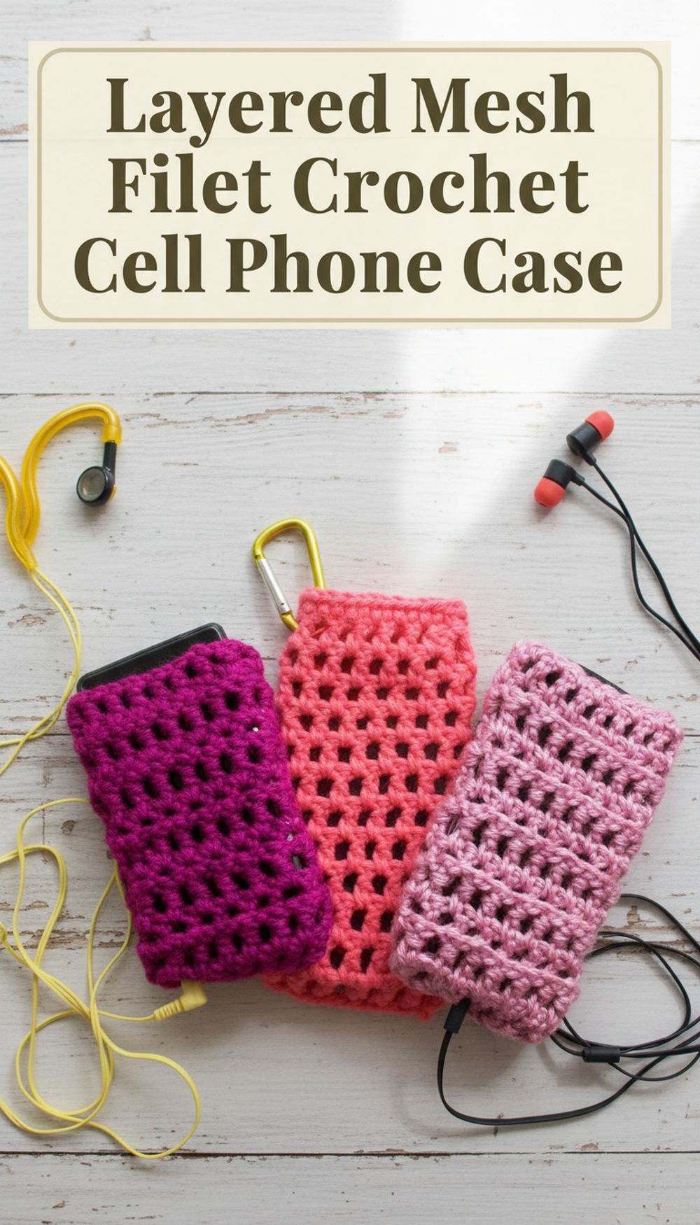 Layered Mesh Filet Crochet Cell Phone Case