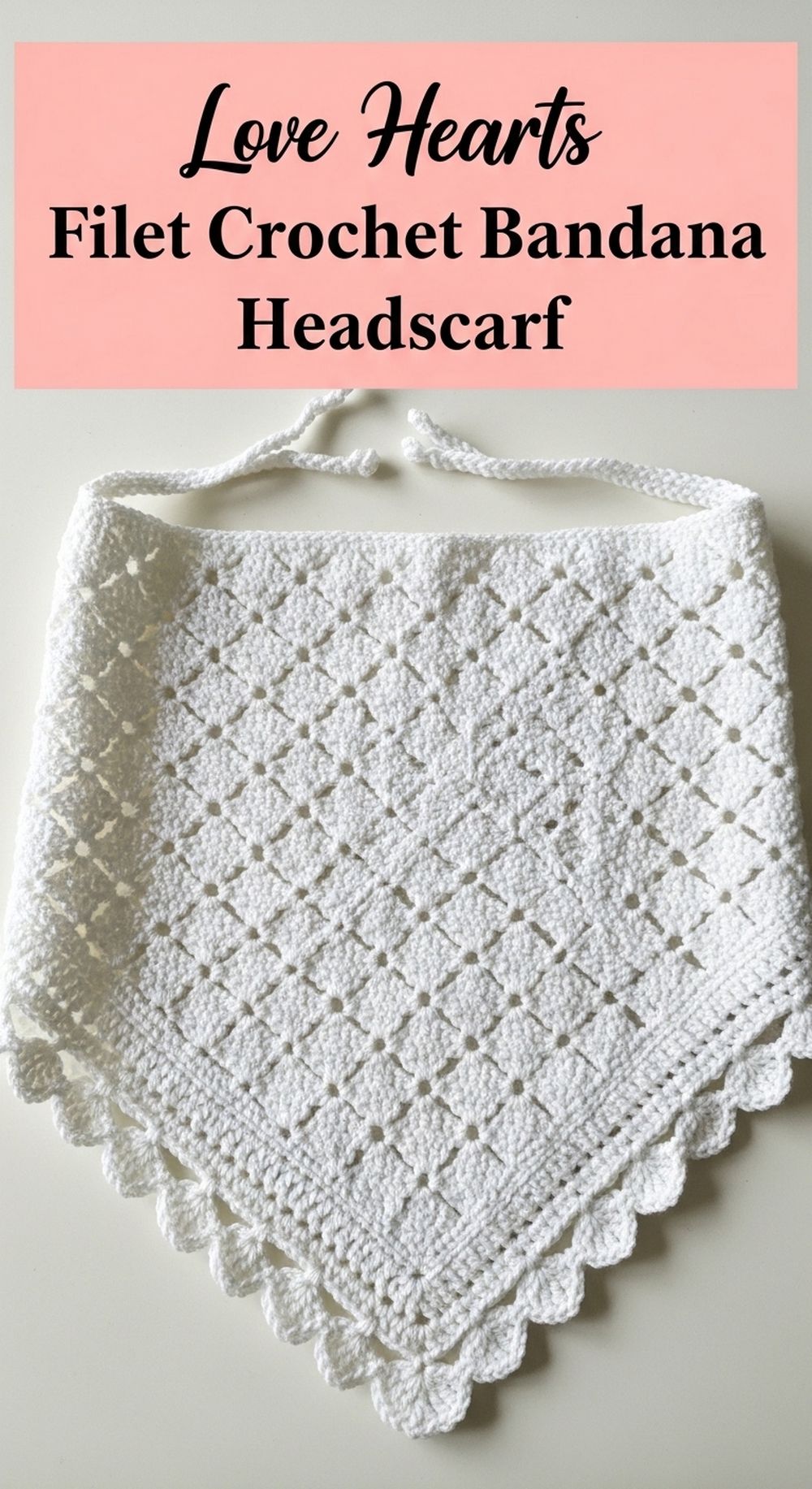 Love Hearts Filet Crochet Bandana Headscarf