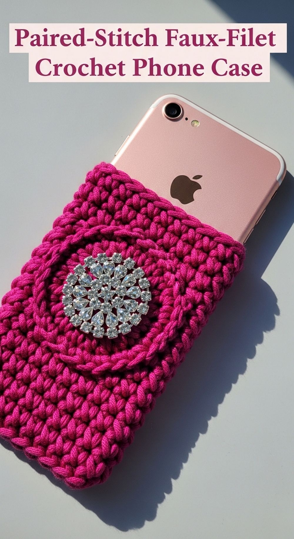 Paired-Stitch Faux-Filet Crochet Phone Case
