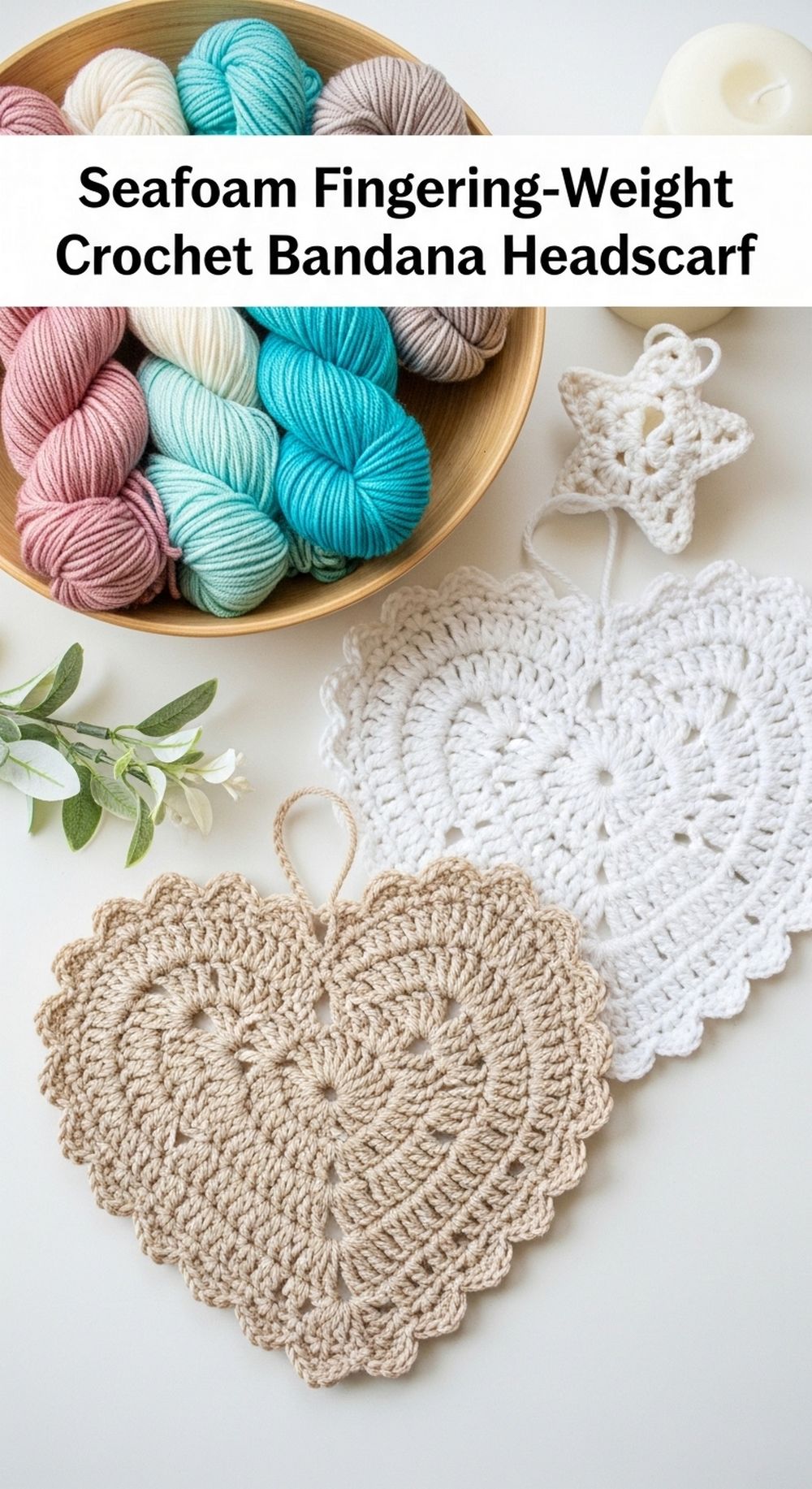 Seafoam Fingering-Weight Crochet Bandana Headscarf