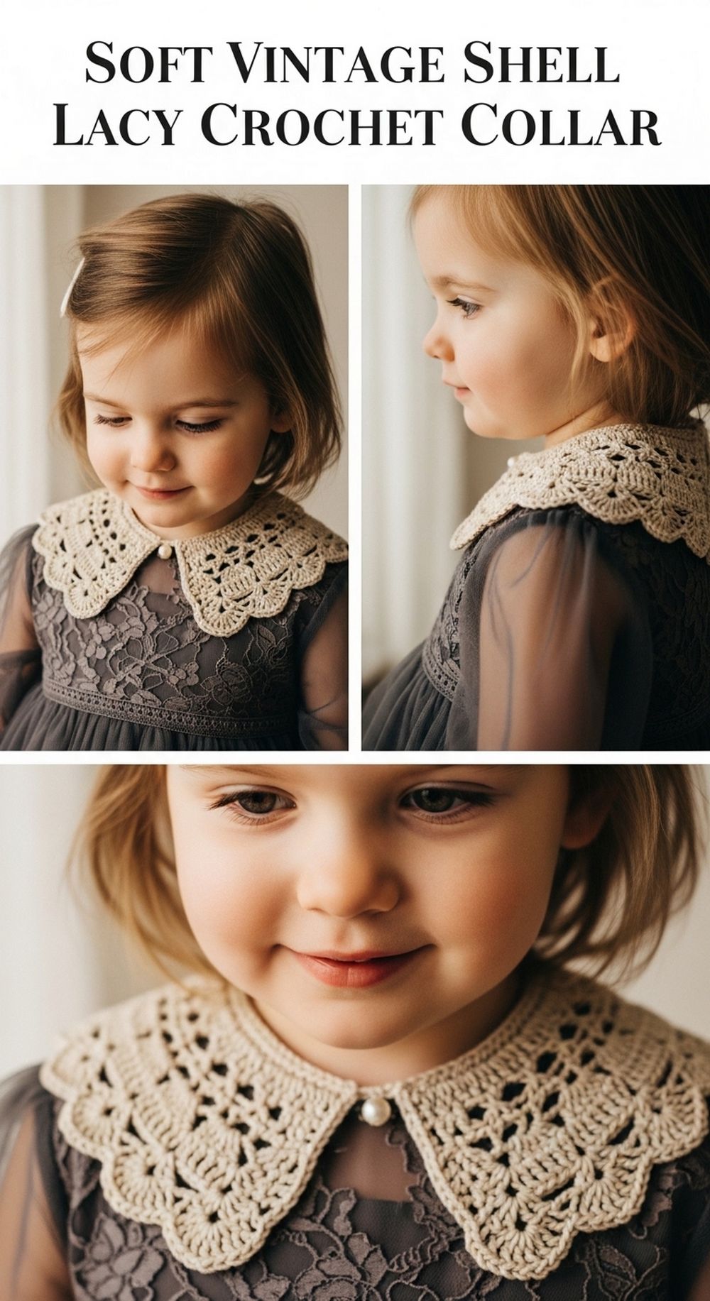 Soft Vintage Shell Lacy Crochet Collar