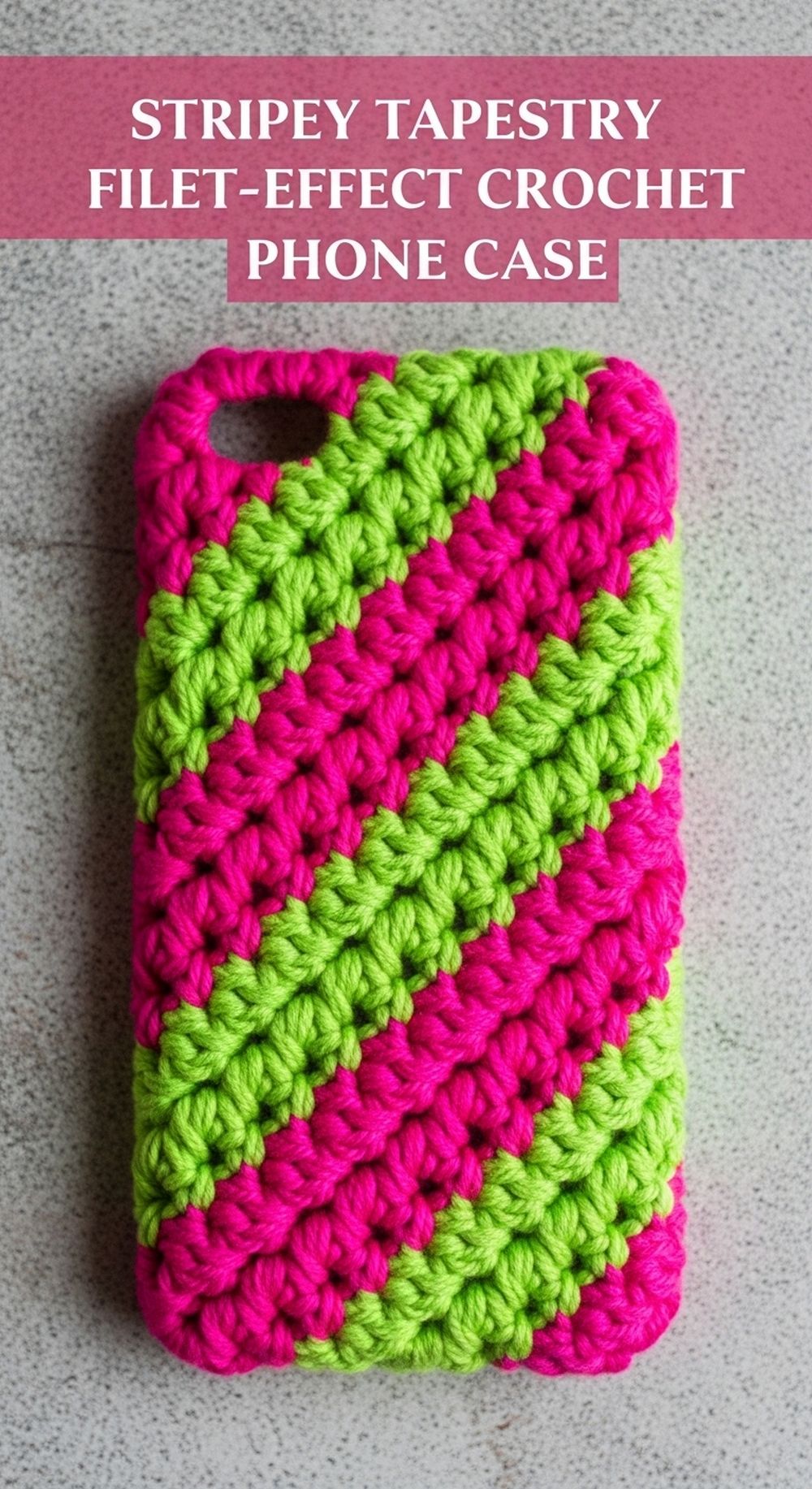 Stripey Tapestry Filet-Effect Crochet Phone Case