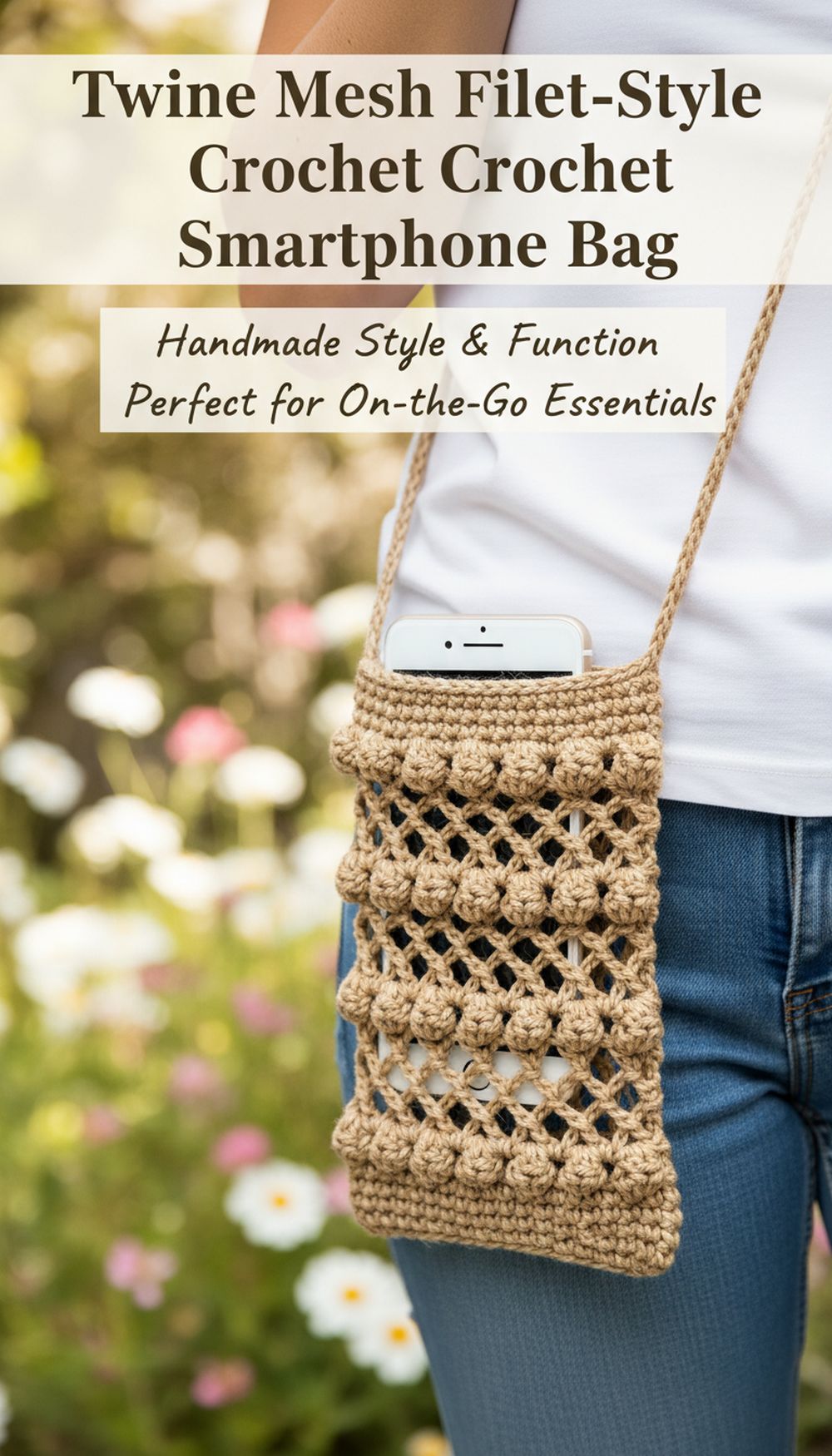 Twine Mesh Filet-Style Crochet Smartphone Bag