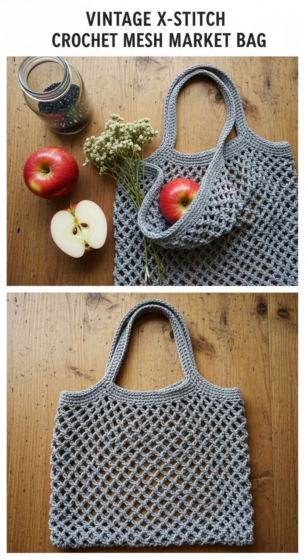 Vintage X-Stitch Crochet Mesh Market Bag