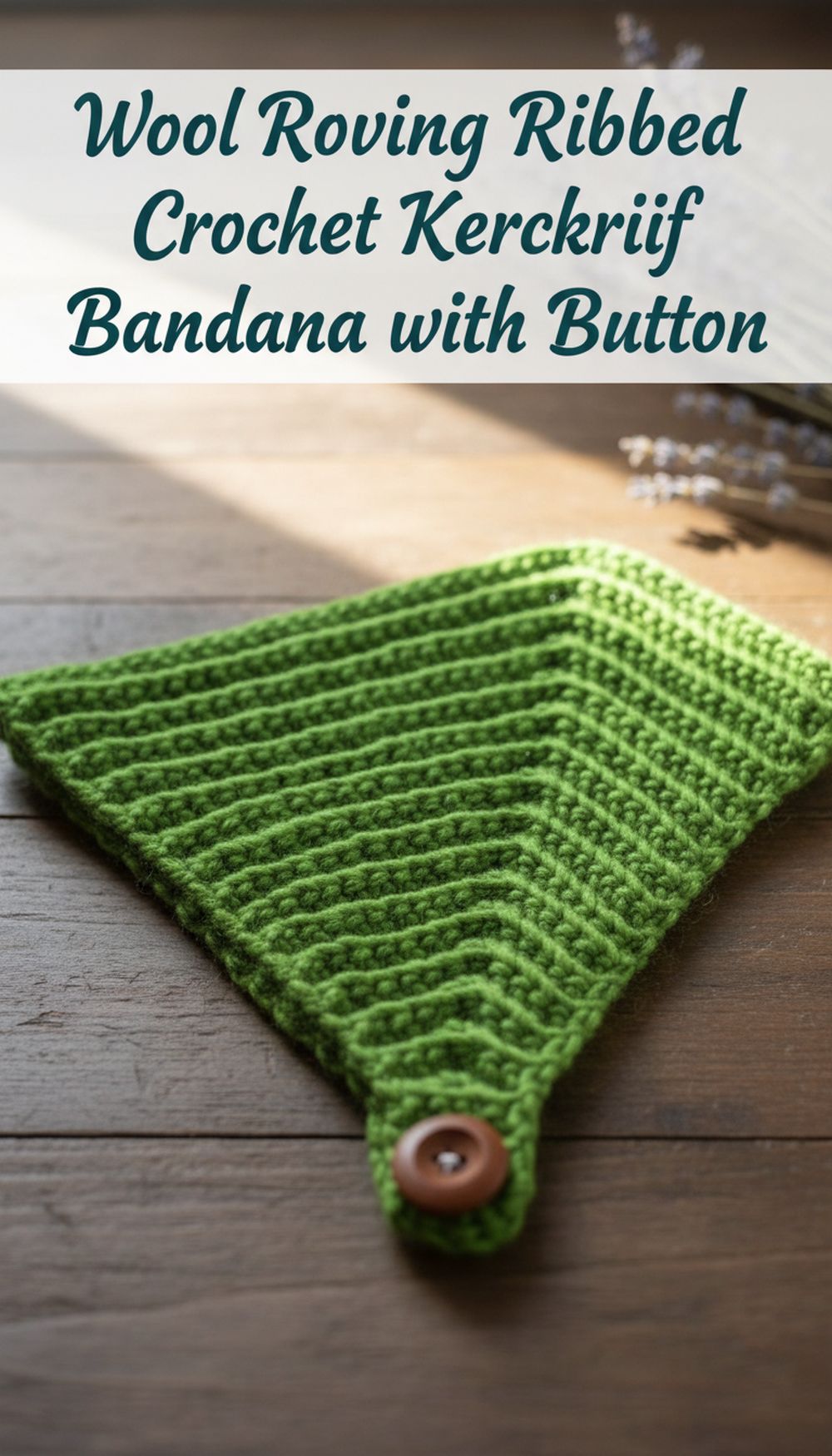 Wool Roving Ribbed Crochet Kerchief Bandana with Button