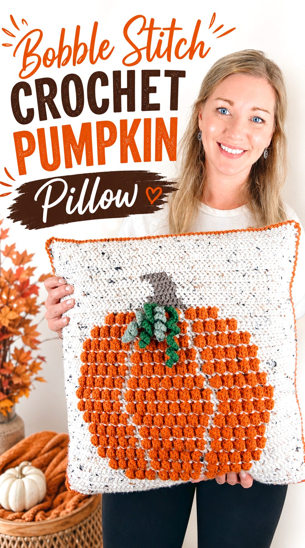 Bobble Stitch Crochet Pumpkin Pillow