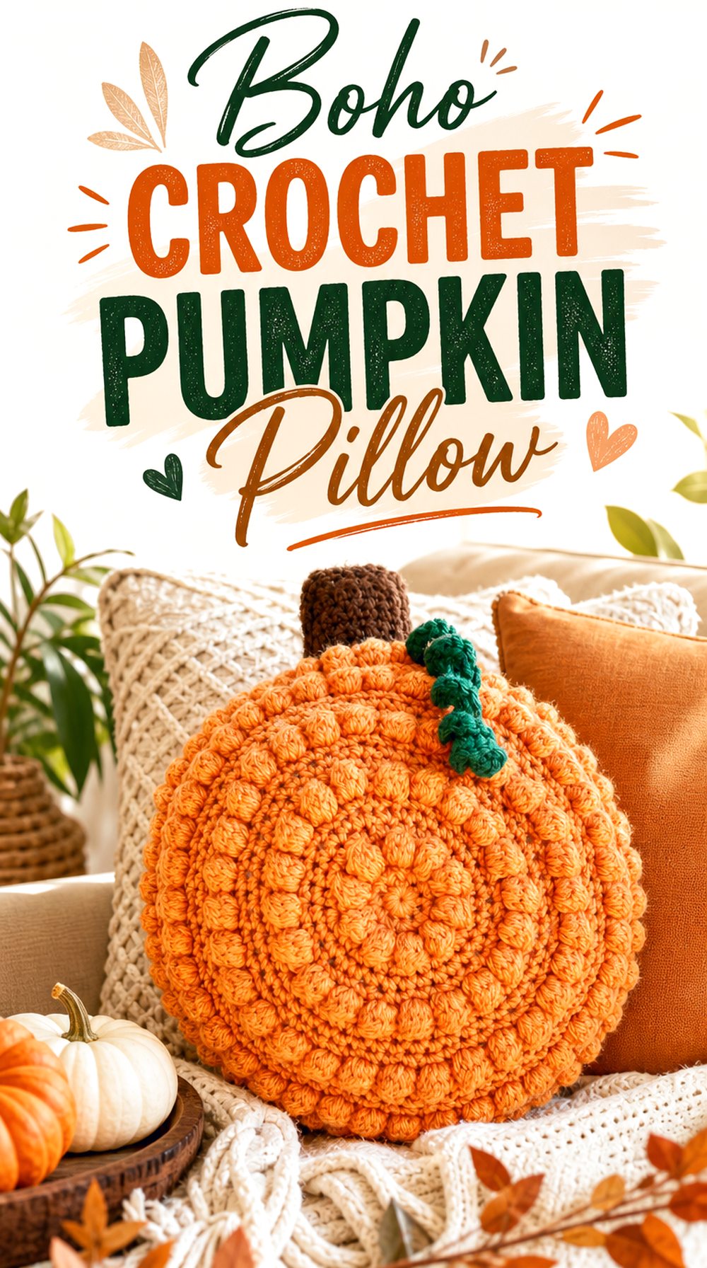 Boho Crochet Pumpkin Pillow