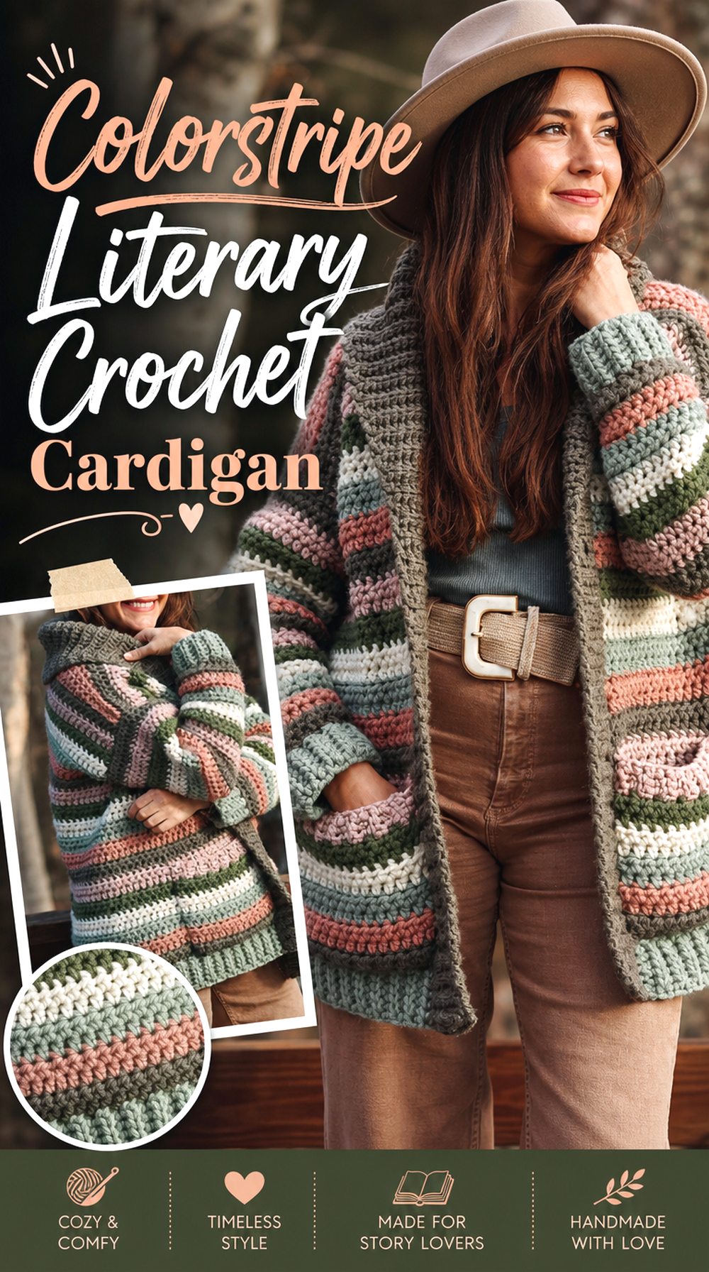 Colorstripe Literary Crochet Cardigan