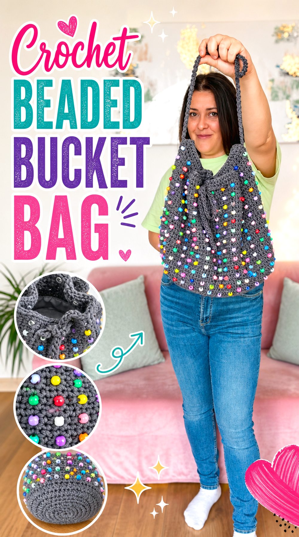 Crochet Beaded Bucket Bag
