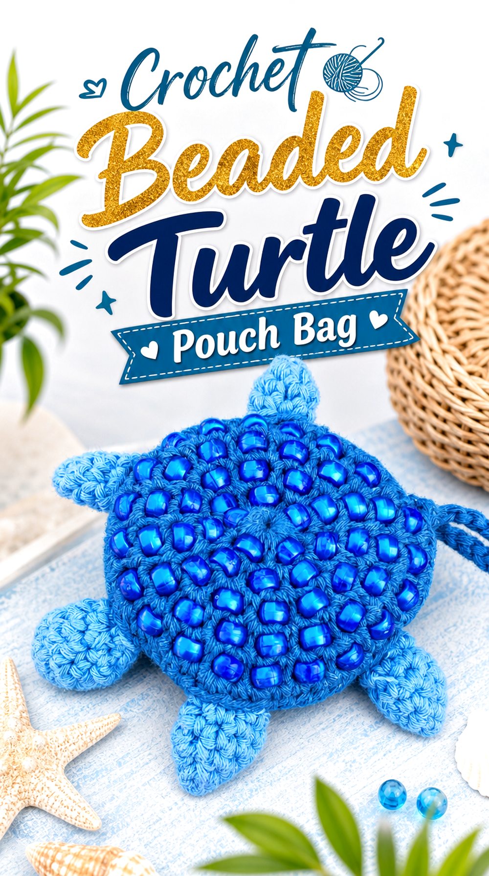 Crochet Beaded Turtle Pouch Bag