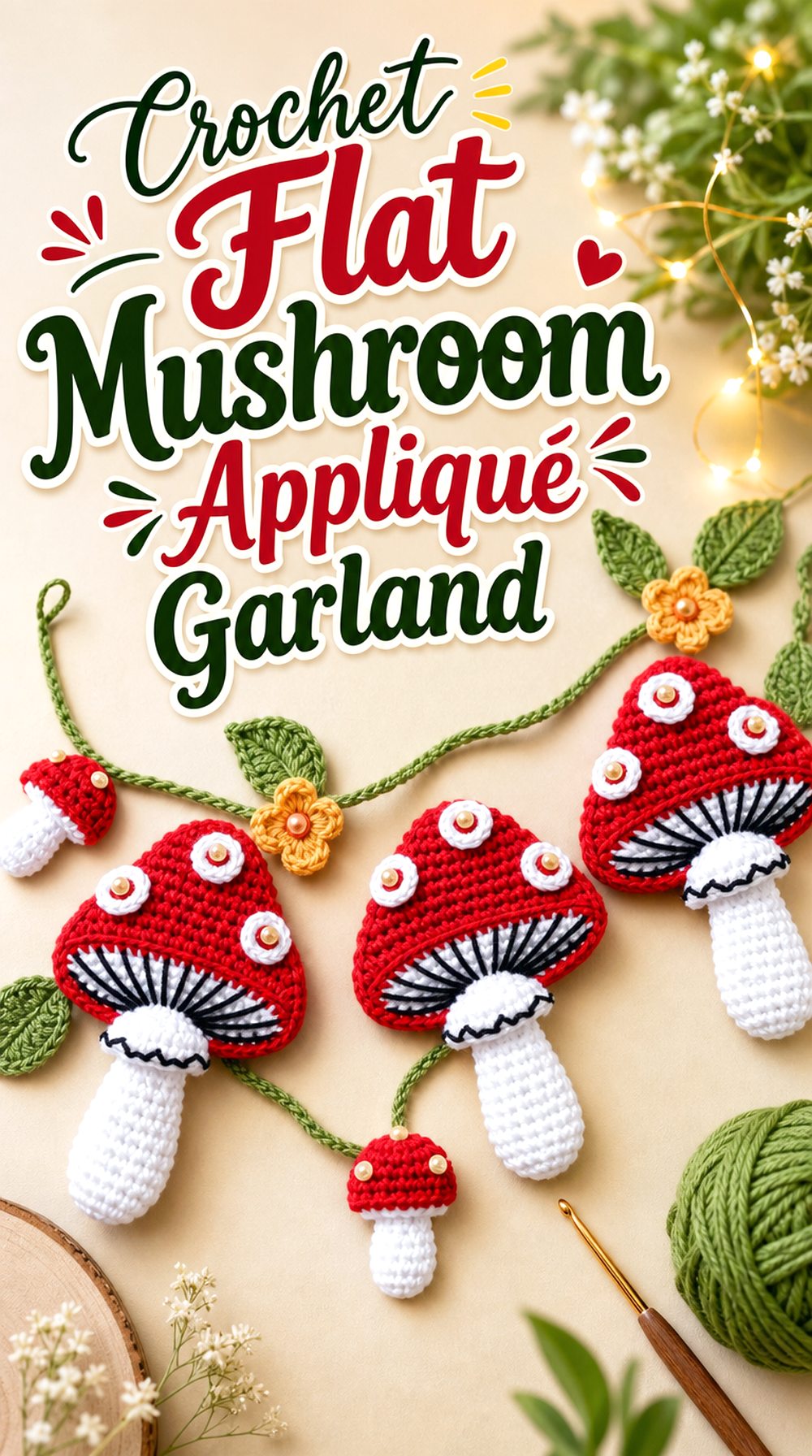 Crochet Flat Mushroom Appliqué Garland