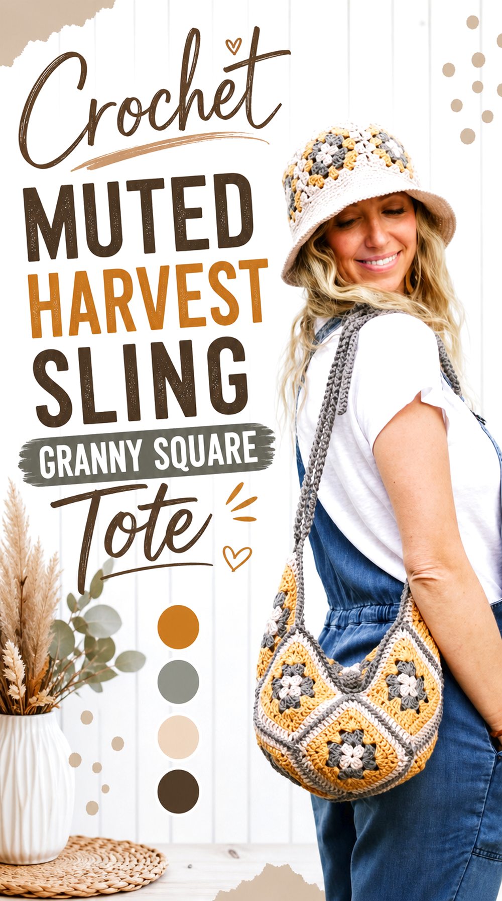 Crochet Muted Harvest Sling Granny Square Tote