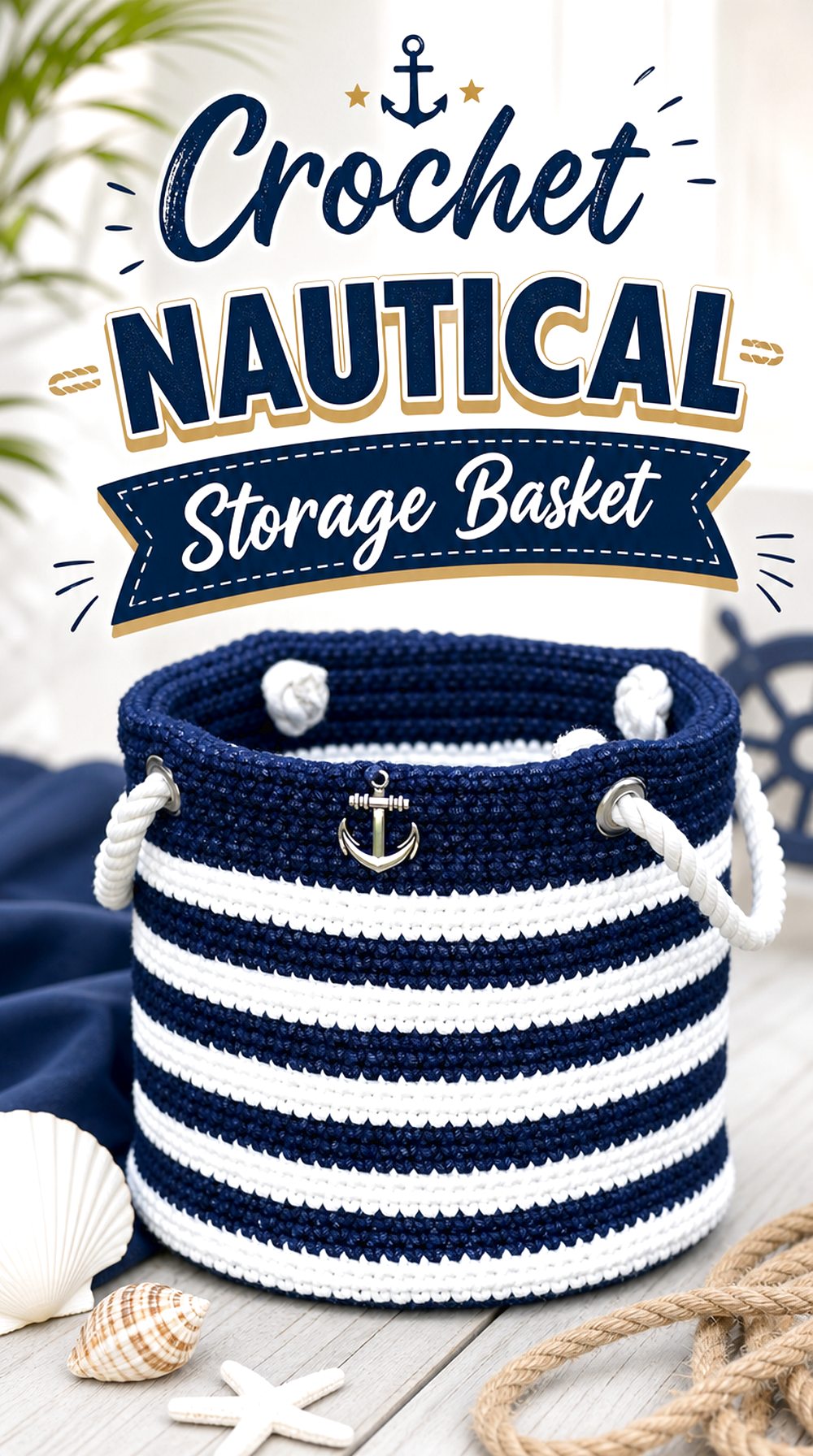Crochet Nautical Storage Basket