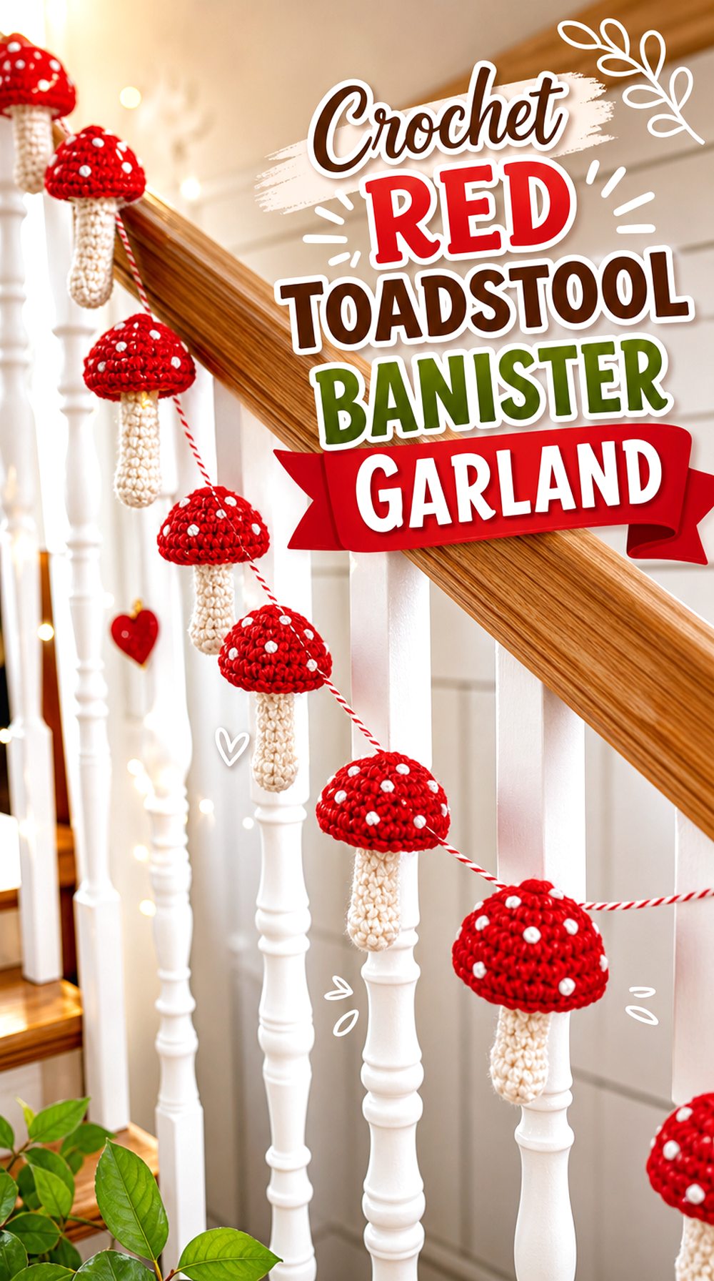 Crochet Red Toadstool Banister Garland