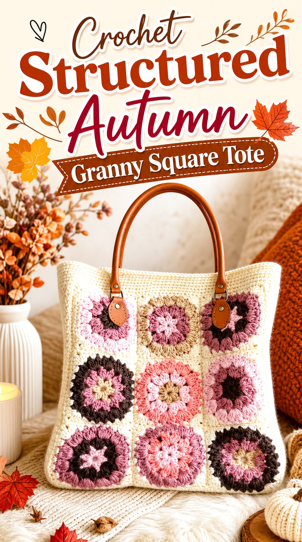 Crochet Structured Autumn Granny Square Tote