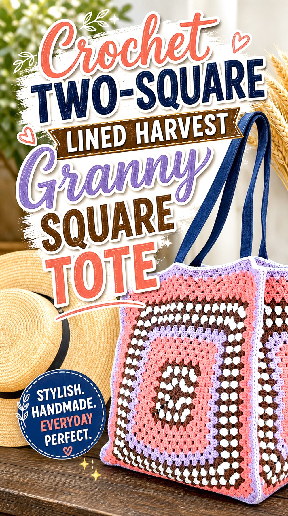 Crochet Two-Square Lined Harvest Granny Square Tote