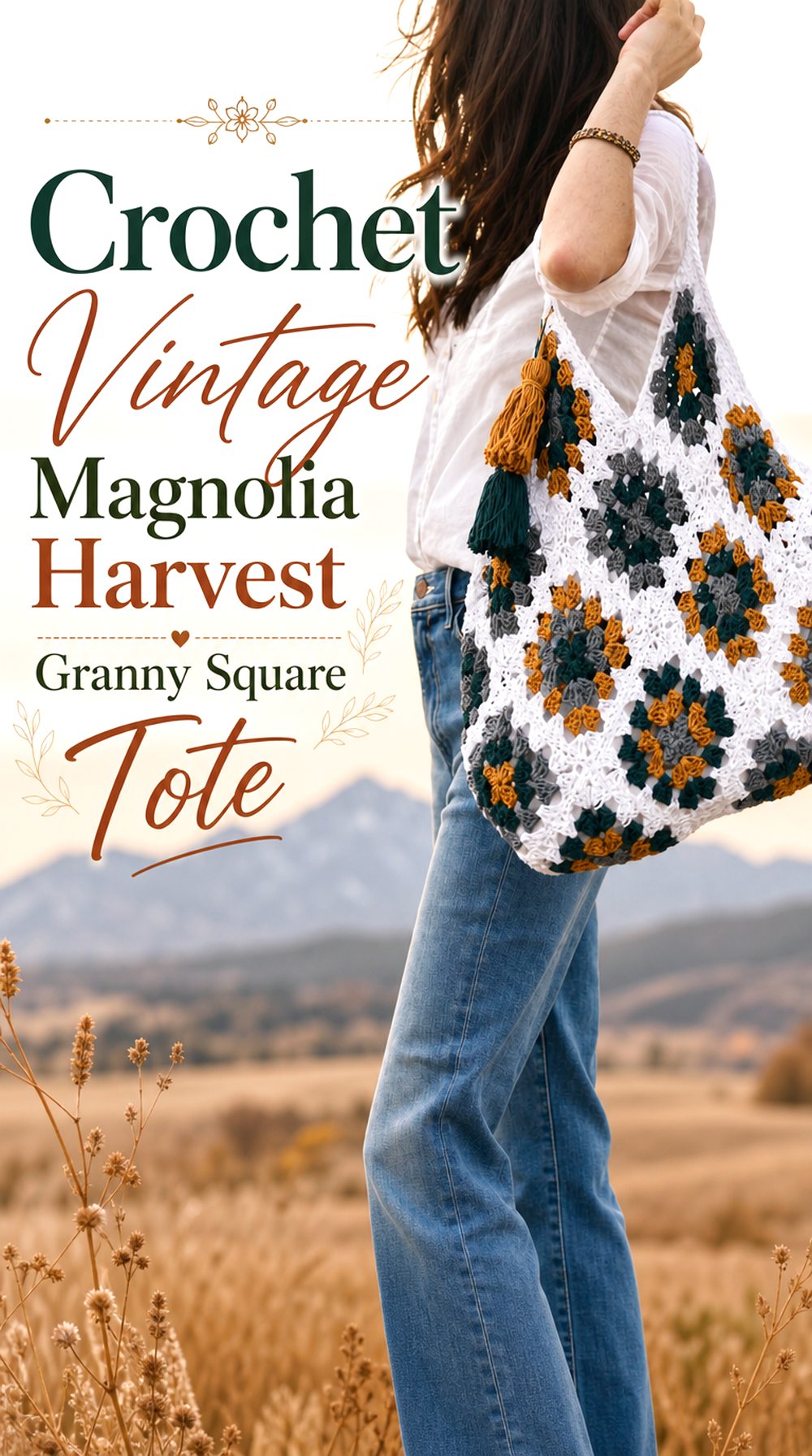 Crochet Vintage Magnolia Harvest Granny Square Tote