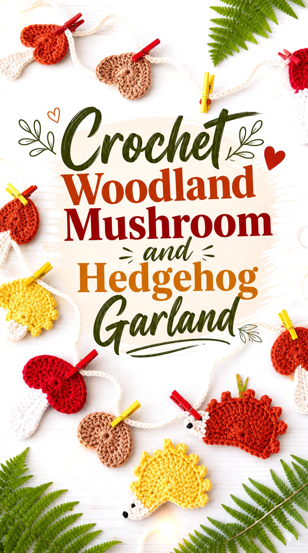 Crochet Woodland Mushroom and Hedgehog Garland