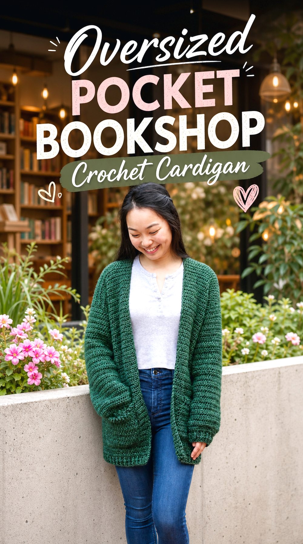 Oversized Pocket Bookshop Crochet Cardigan