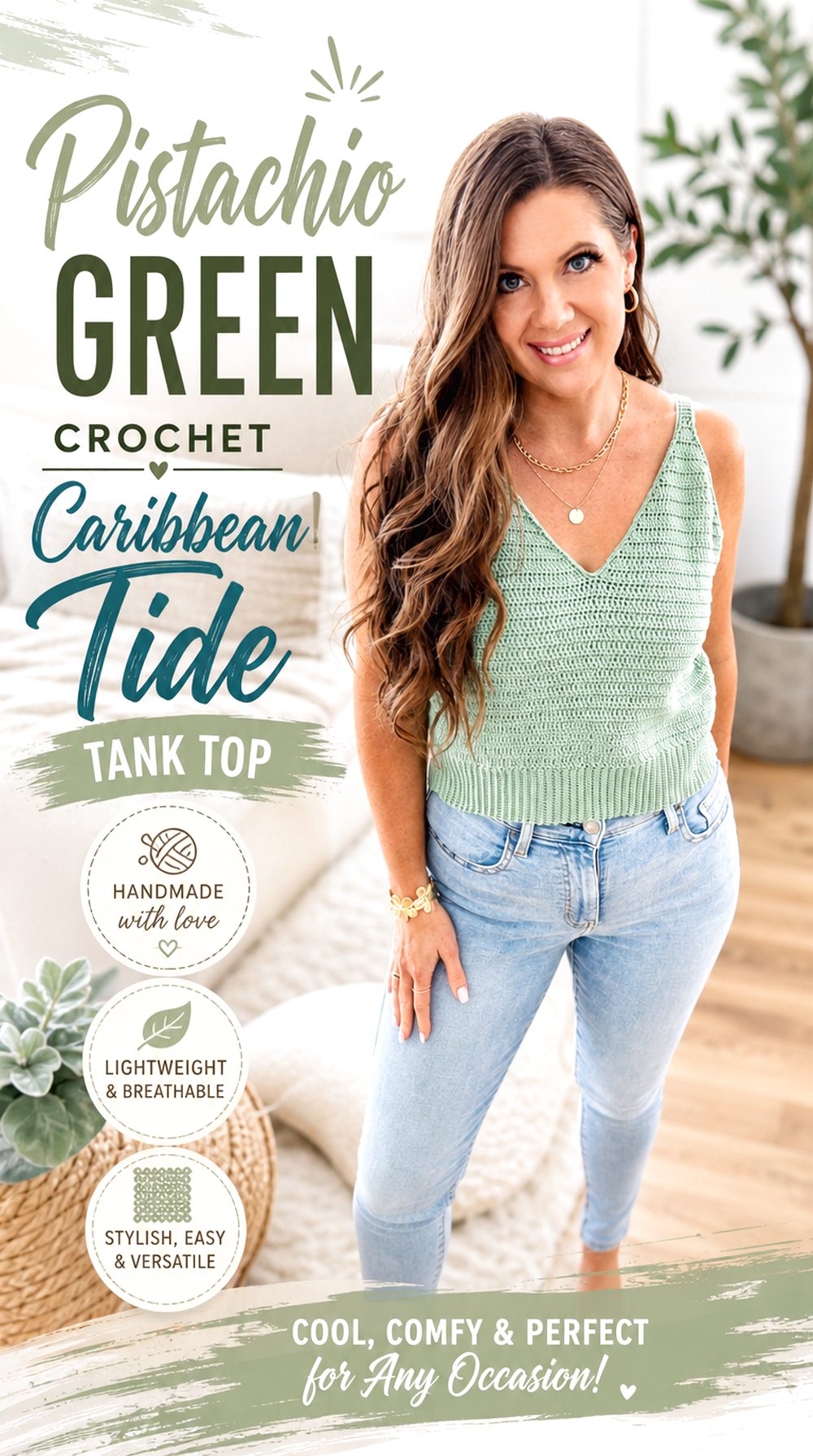 Pistachio Green Crochet Caribbean Tide Tank Top