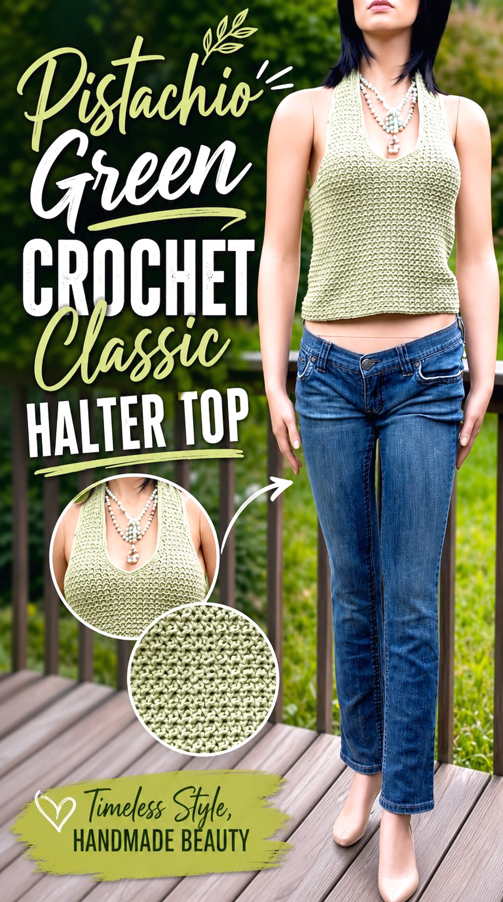 Pistachio Green Crochet Classic Halter Top
