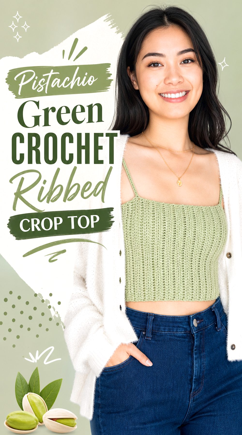 Pistachio Green Crochet Ribbed Crop Top
