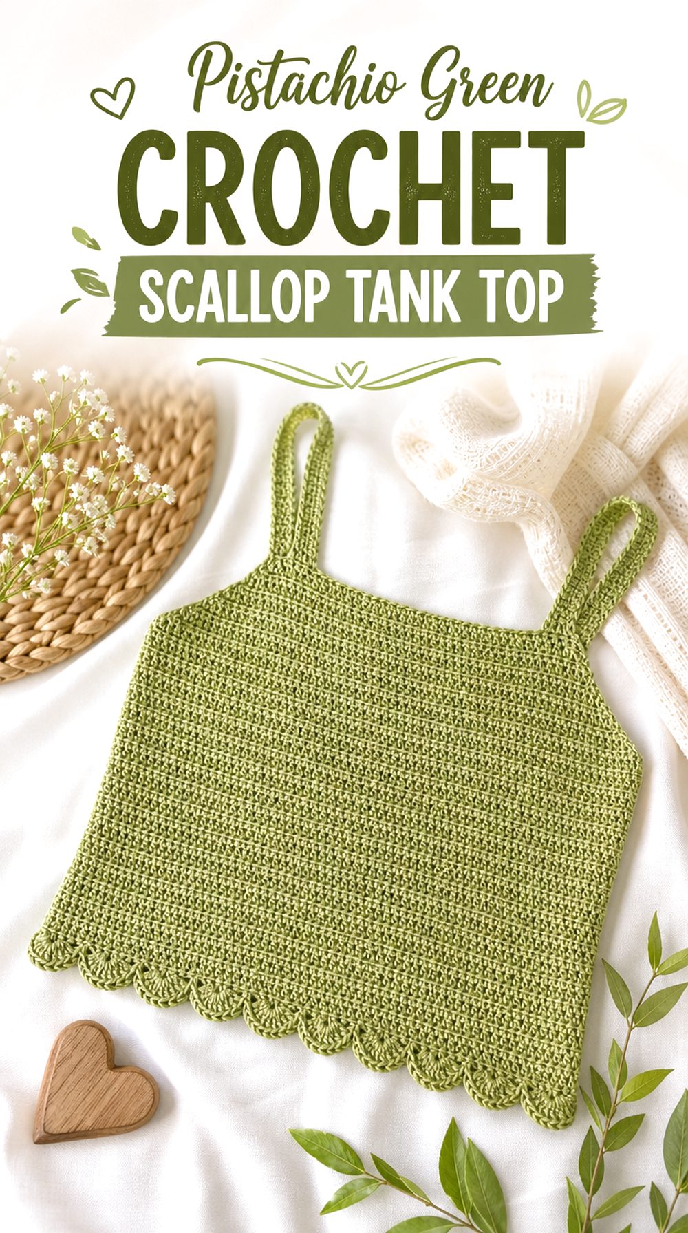 Pistachio Green Crochet Scallop Tank Top