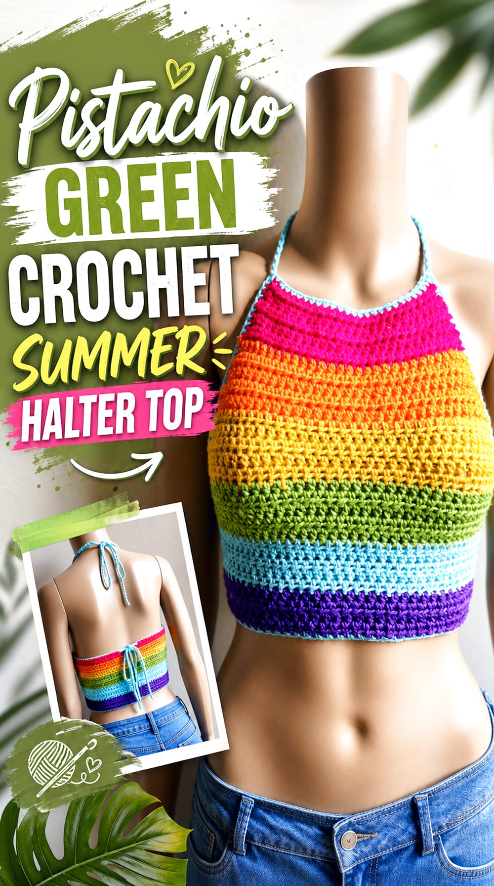 Pistachio Green Crochet Summer Halter Top