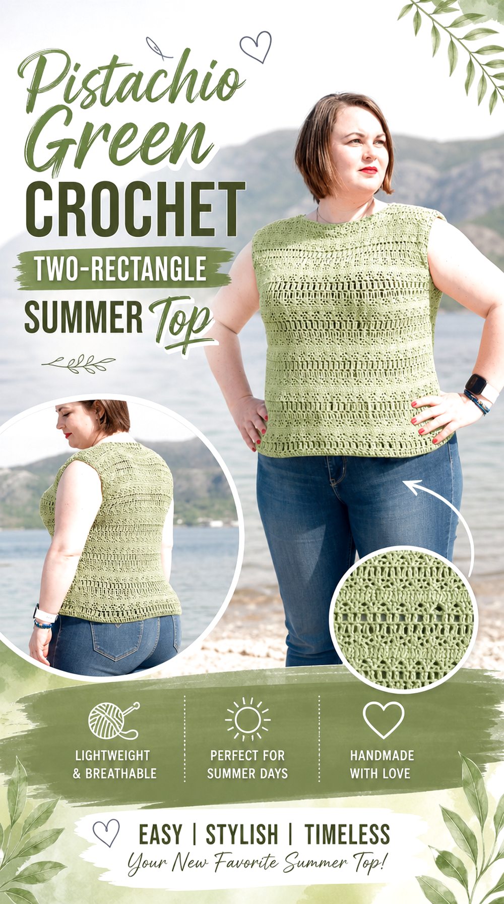 Pistachio Green Crochet Two-Rectangle Summer Top
