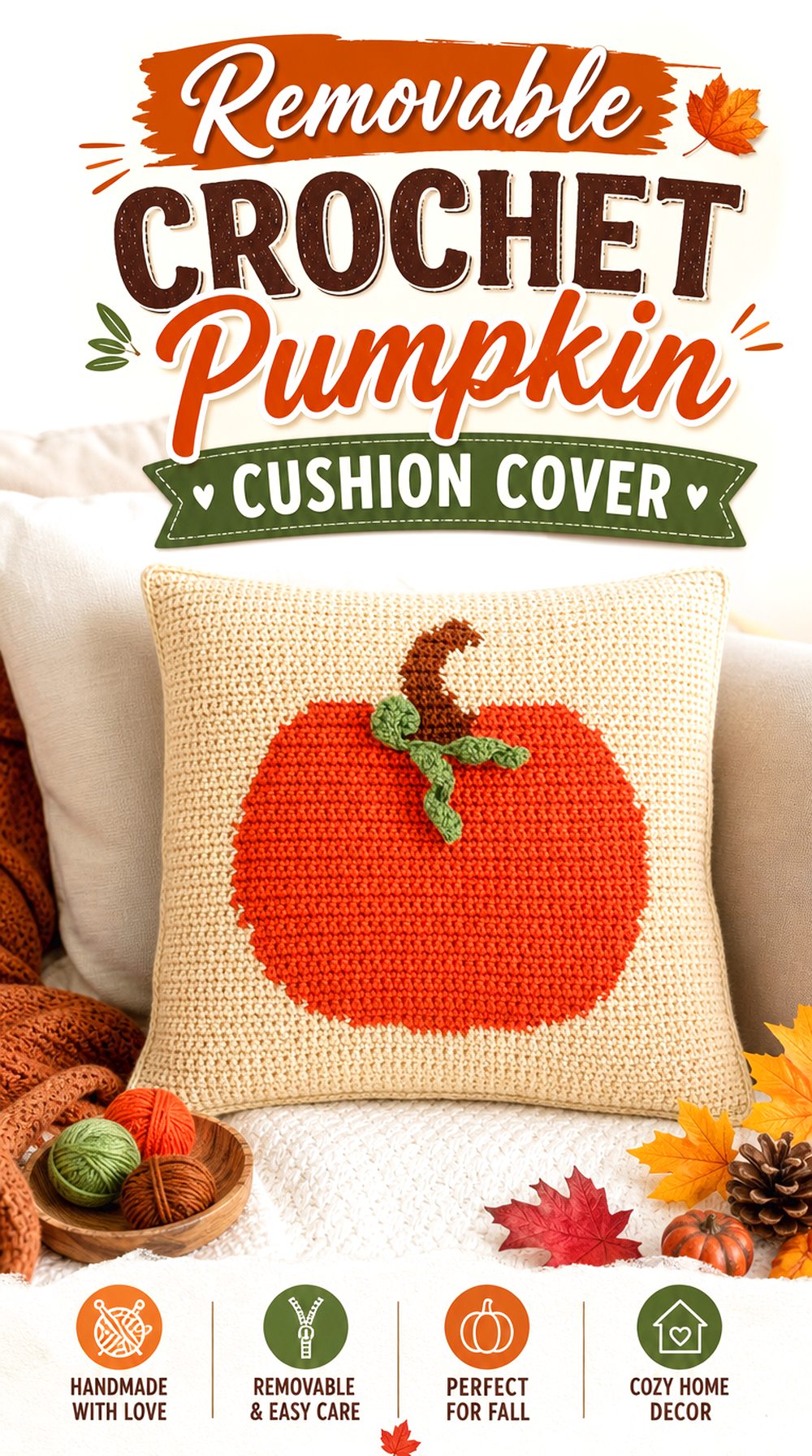 Removable Crochet Pumpkin Cushion Cover