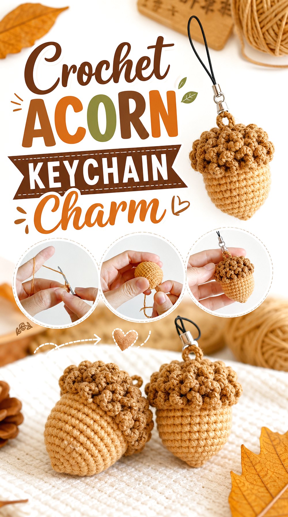 Crochet Acorn Keychain Charm