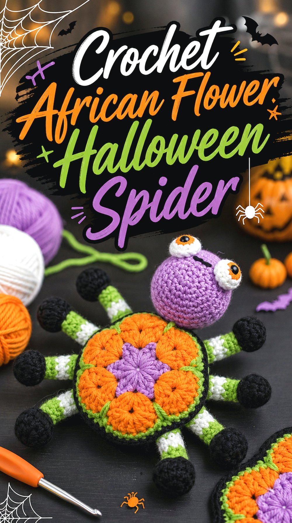 Crochet African Flower Halloween Spider