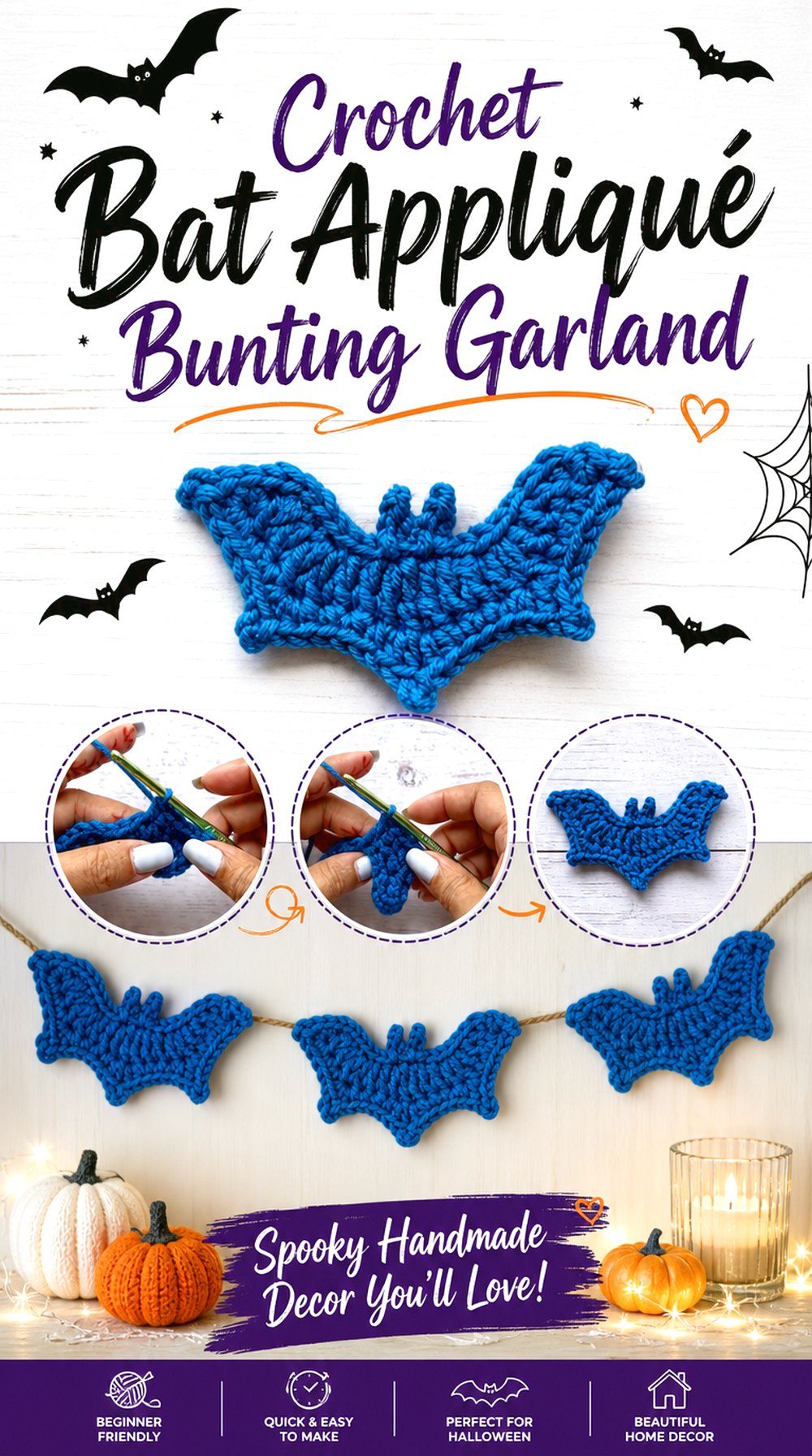 Crochet Bat Appliqué Bunting Garland