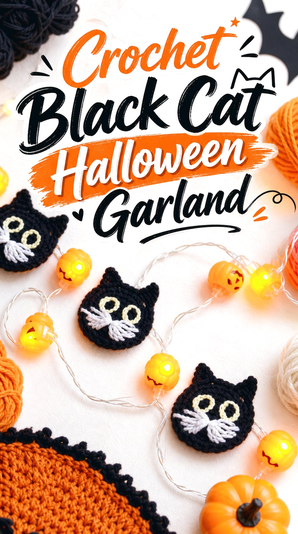 Crochet Black Cat Halloween Garland