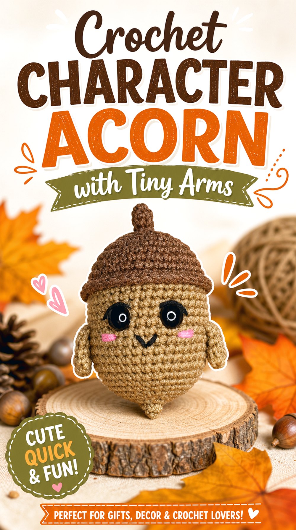 Crochet Character Acorn with Tiny Arms